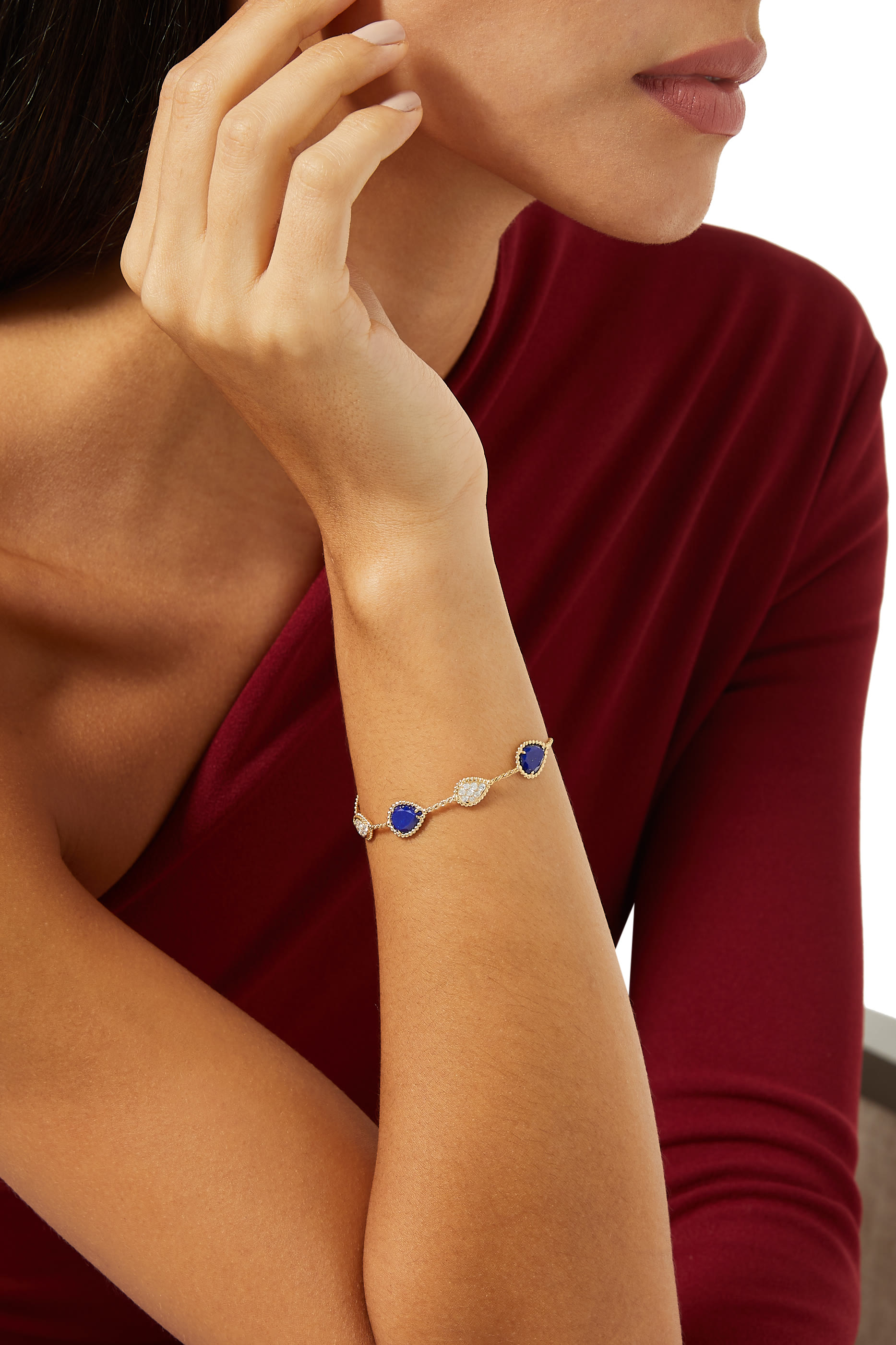 Serpent Boh&egrave;me 18K Yellow Gold 5 Motif Lapis Lazuli and Diamond Bracelet