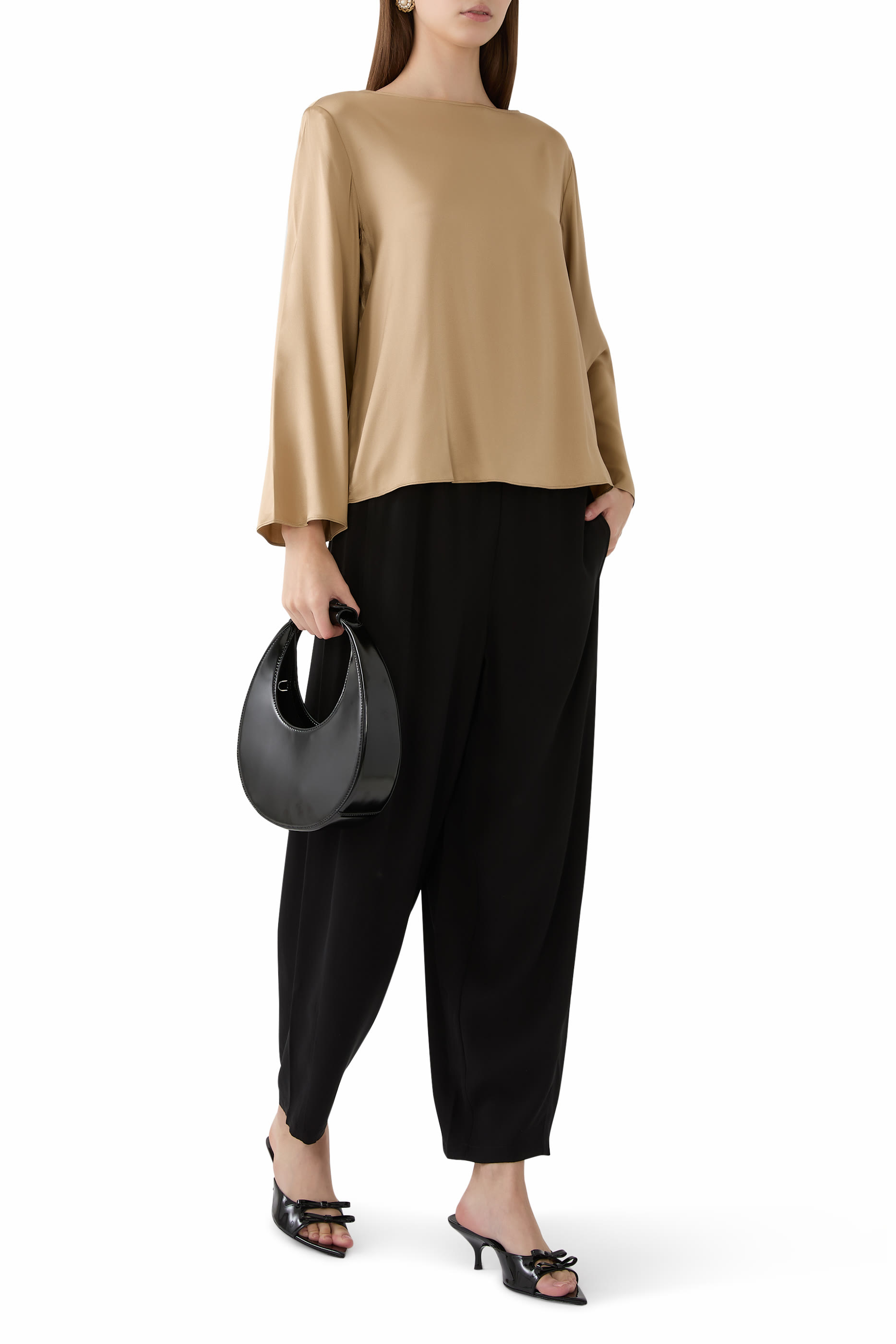 Stretch Silk Charmeuse Bateau Neck Top