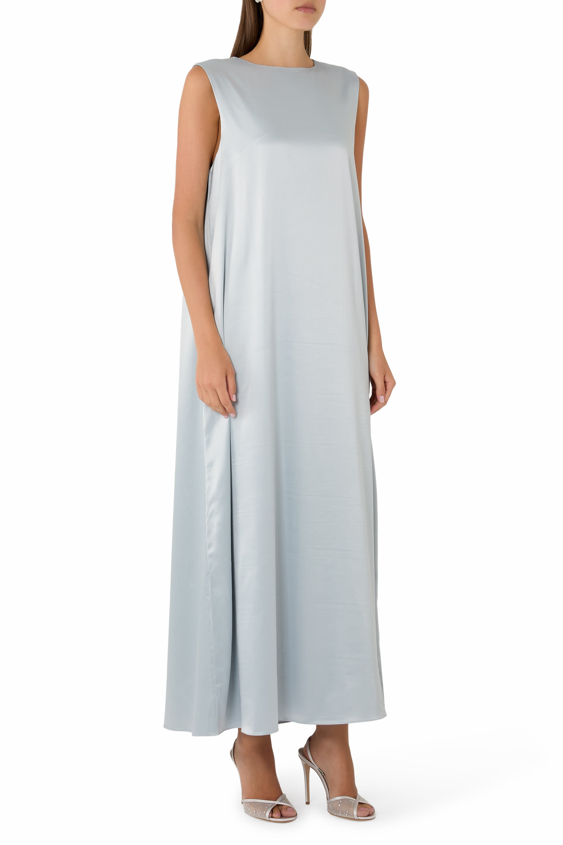 Embroidered Gathered Neck Detail Coat Dress with Inner 