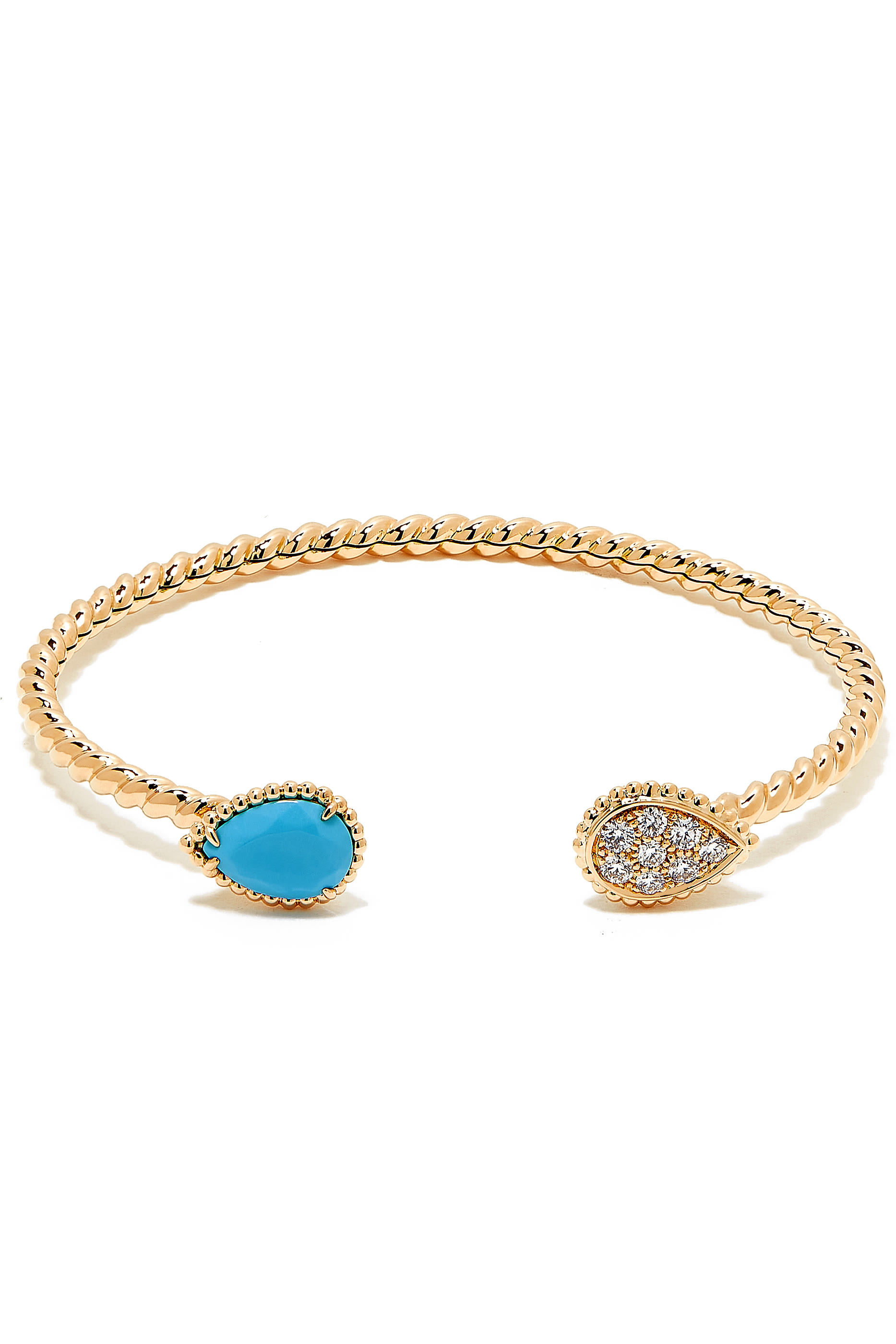 Serpent Boh&egrave;me double motif bracelet, set with a turquoise, paved with diamonds, in yellow gold