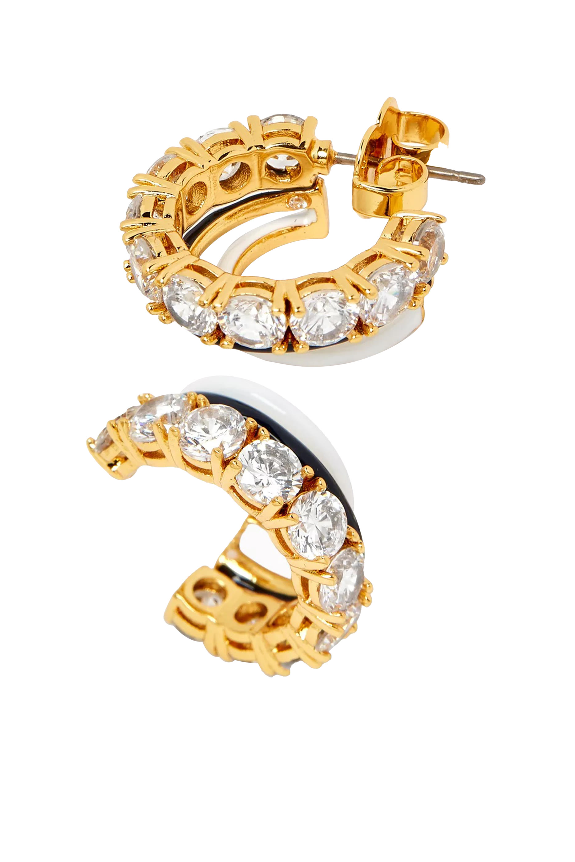 Hint of Shimmer Stacked Huggie Earrings, Plated Metal & Cubic Zirconia