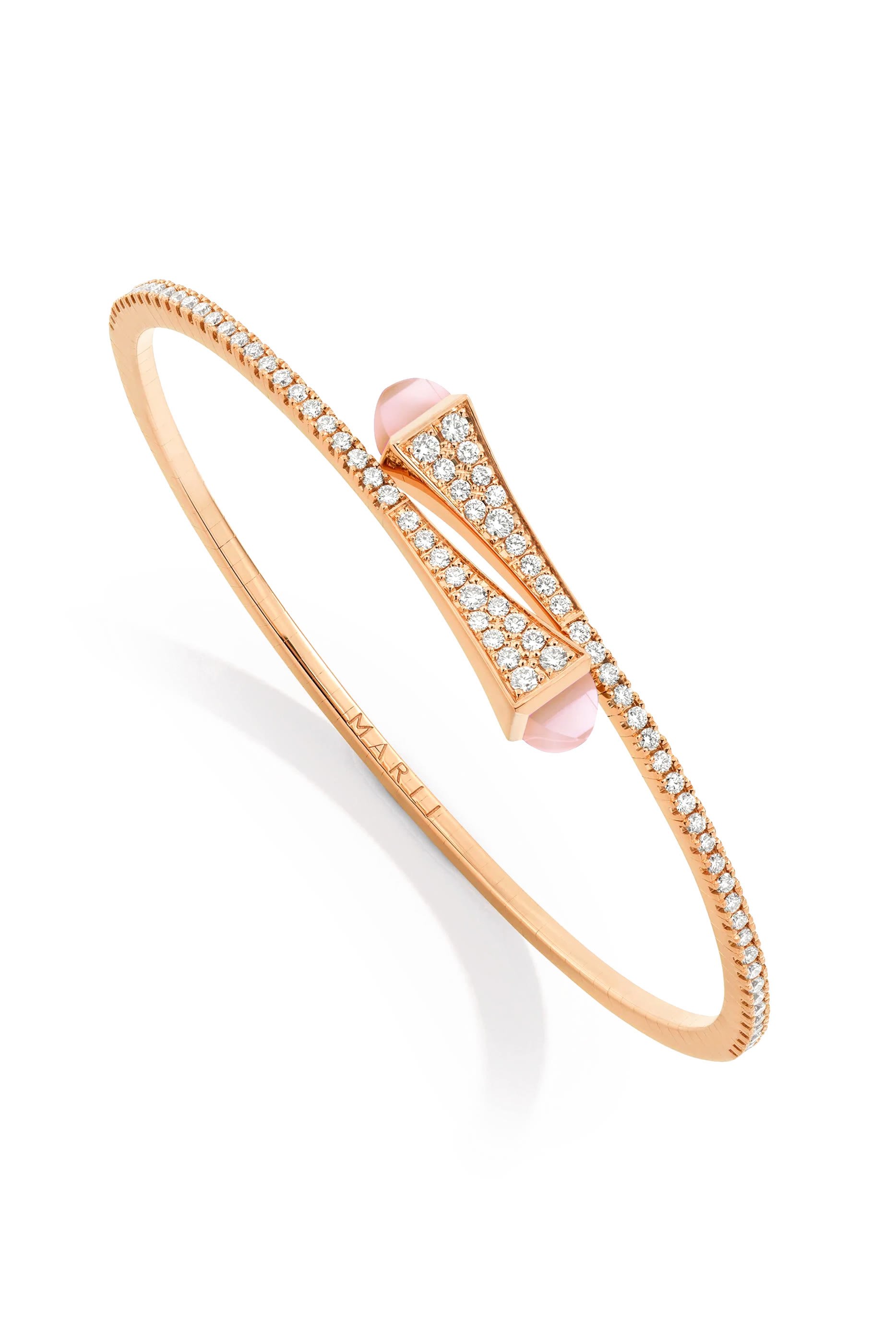 Cleo Slim Bangle, 18k Rose Gold with Pink Quartz & Diamonds