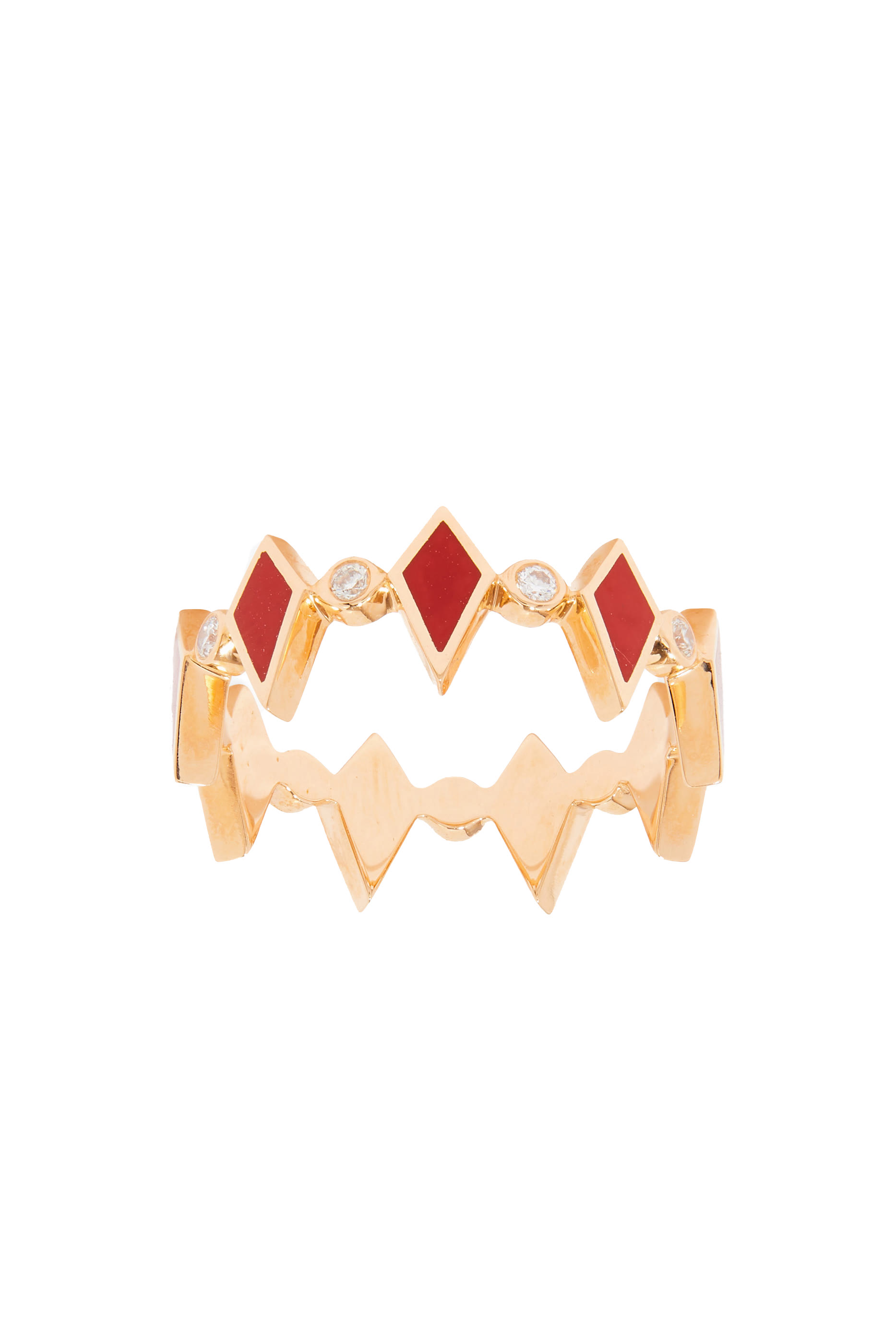 Mosaic Ring, 18k Pink Gold with Red Enamel & Diamonds