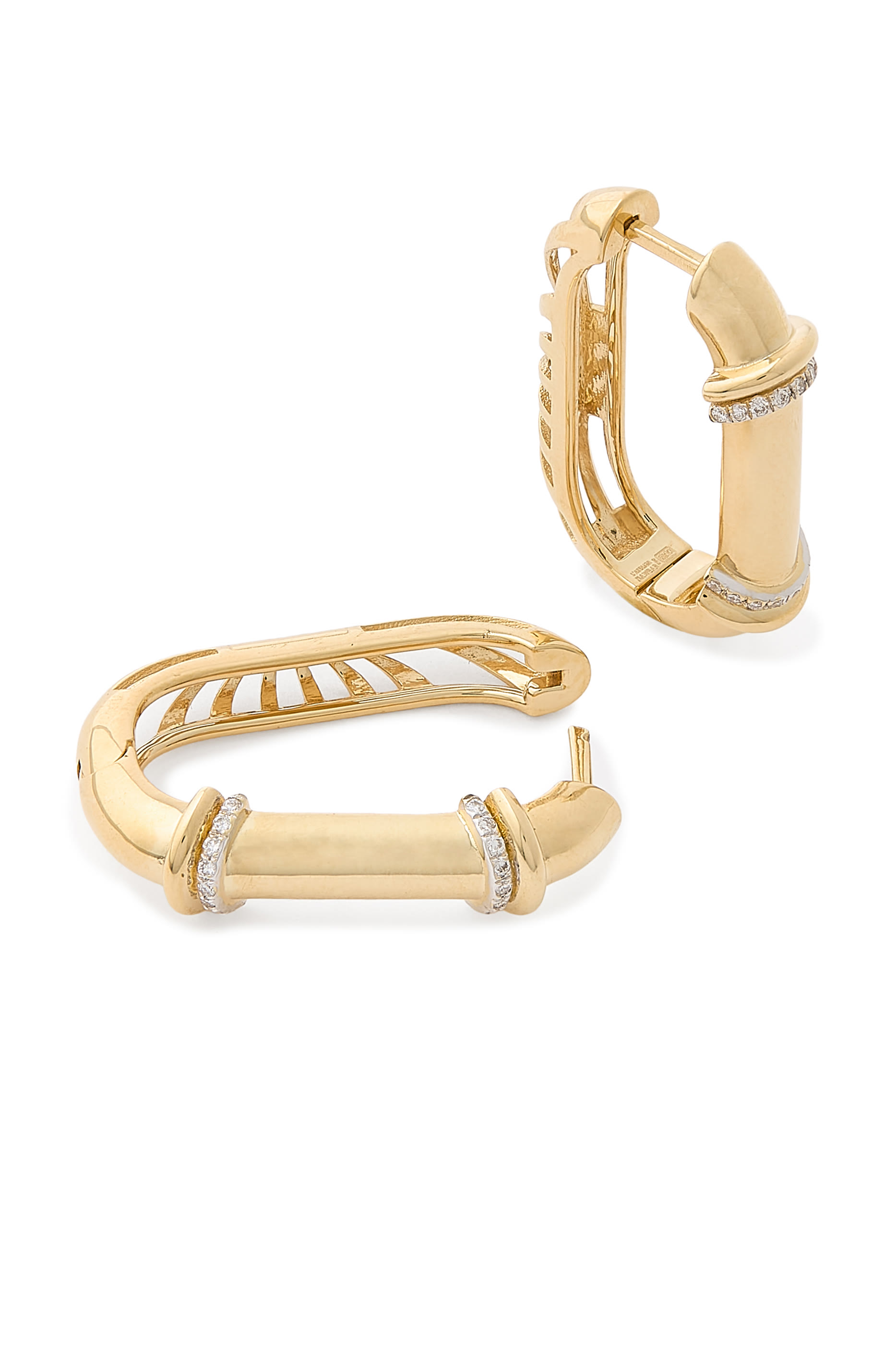  Warrior Lock Size 3 Earrings, 18K Yellow Gold & Diamonds