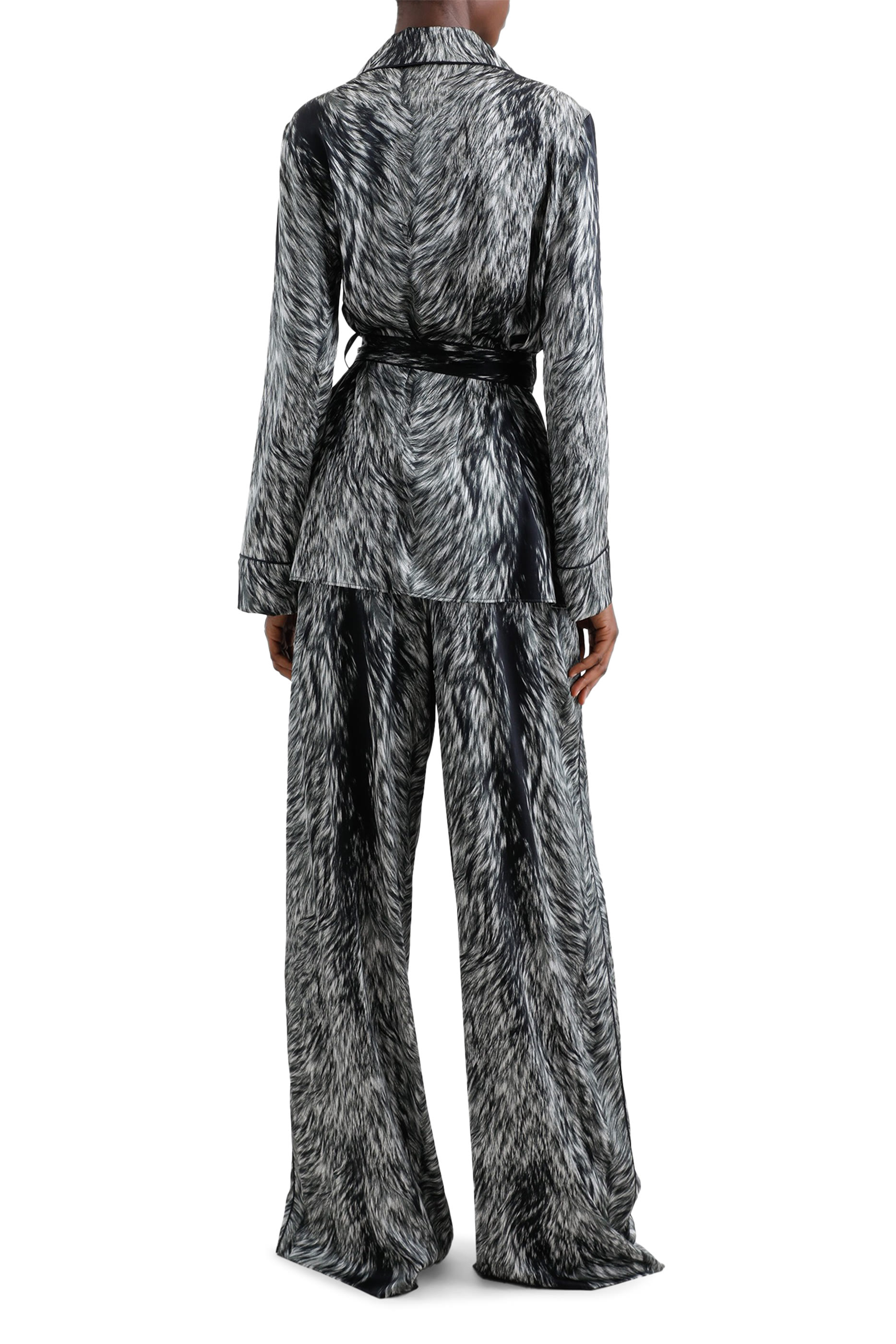 Fur Print Silk Satin Pajama Pants