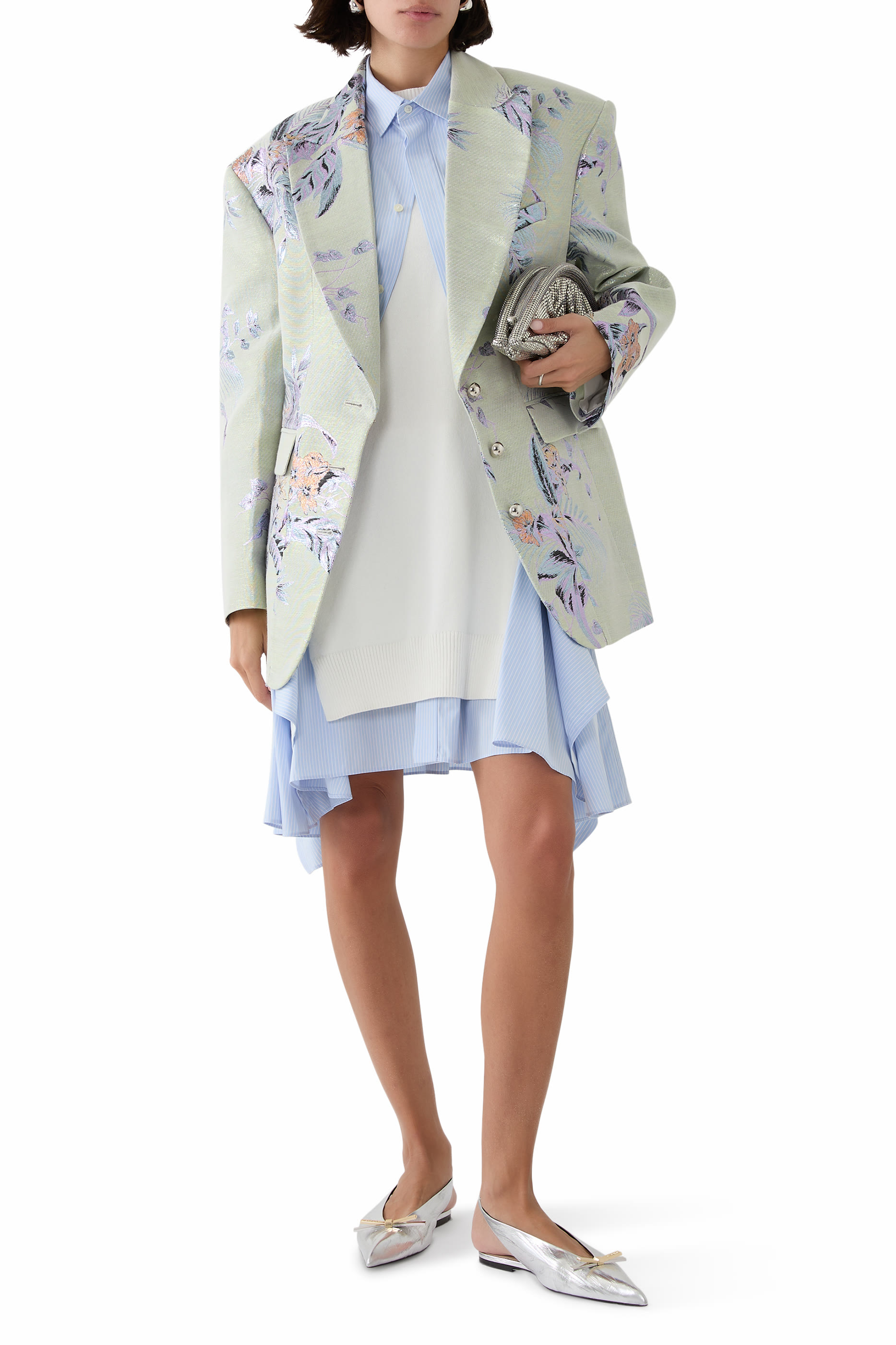 Metallic Floral Brocade Blazer