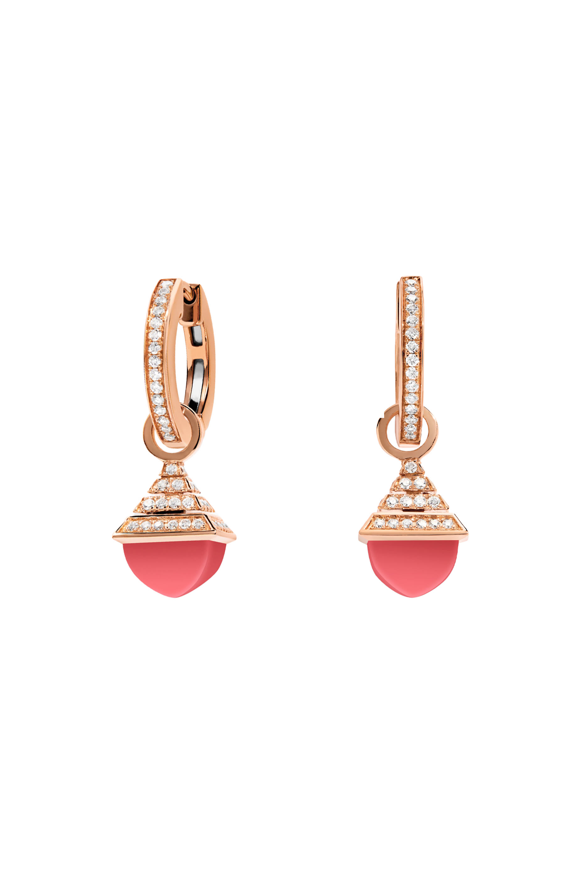 Cleo Rev Mini Drop Earrings, 18k Rose Gold with Diamonds & Pink Coral