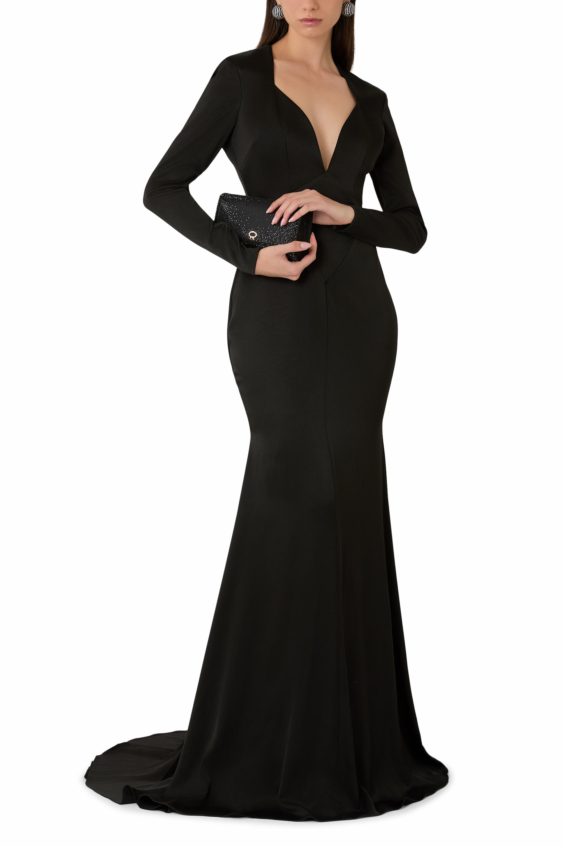 Panelled Satin-Crepe Gown