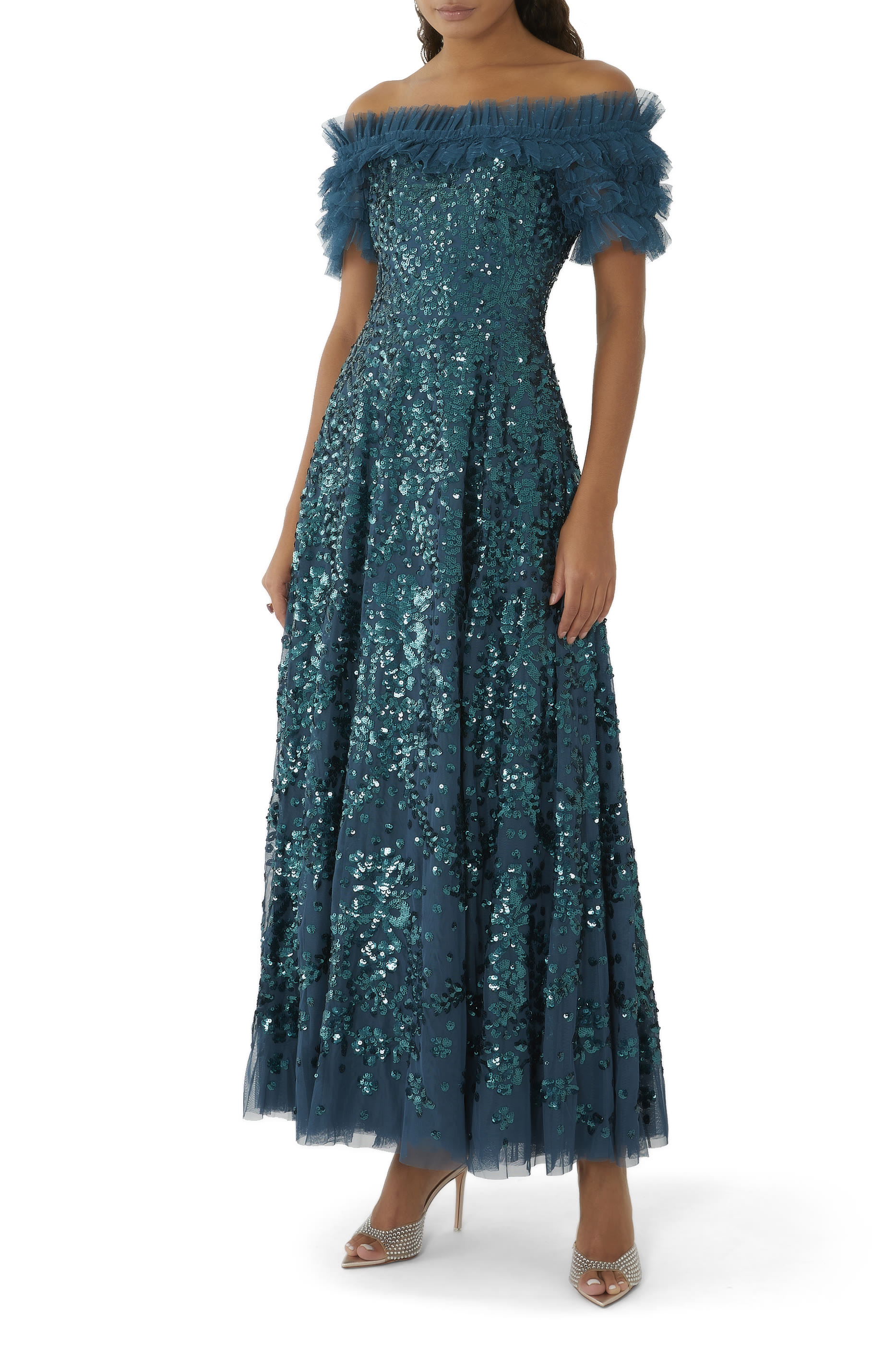 Sequin Off-Shoulder Gown