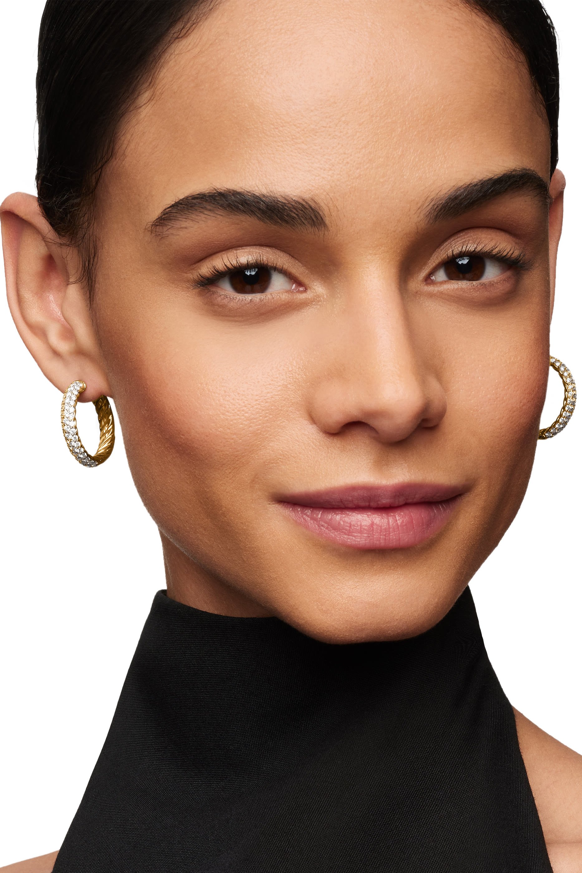 DY Mercer Hoop Earrings, 18k Yellow Gold & Diamonds