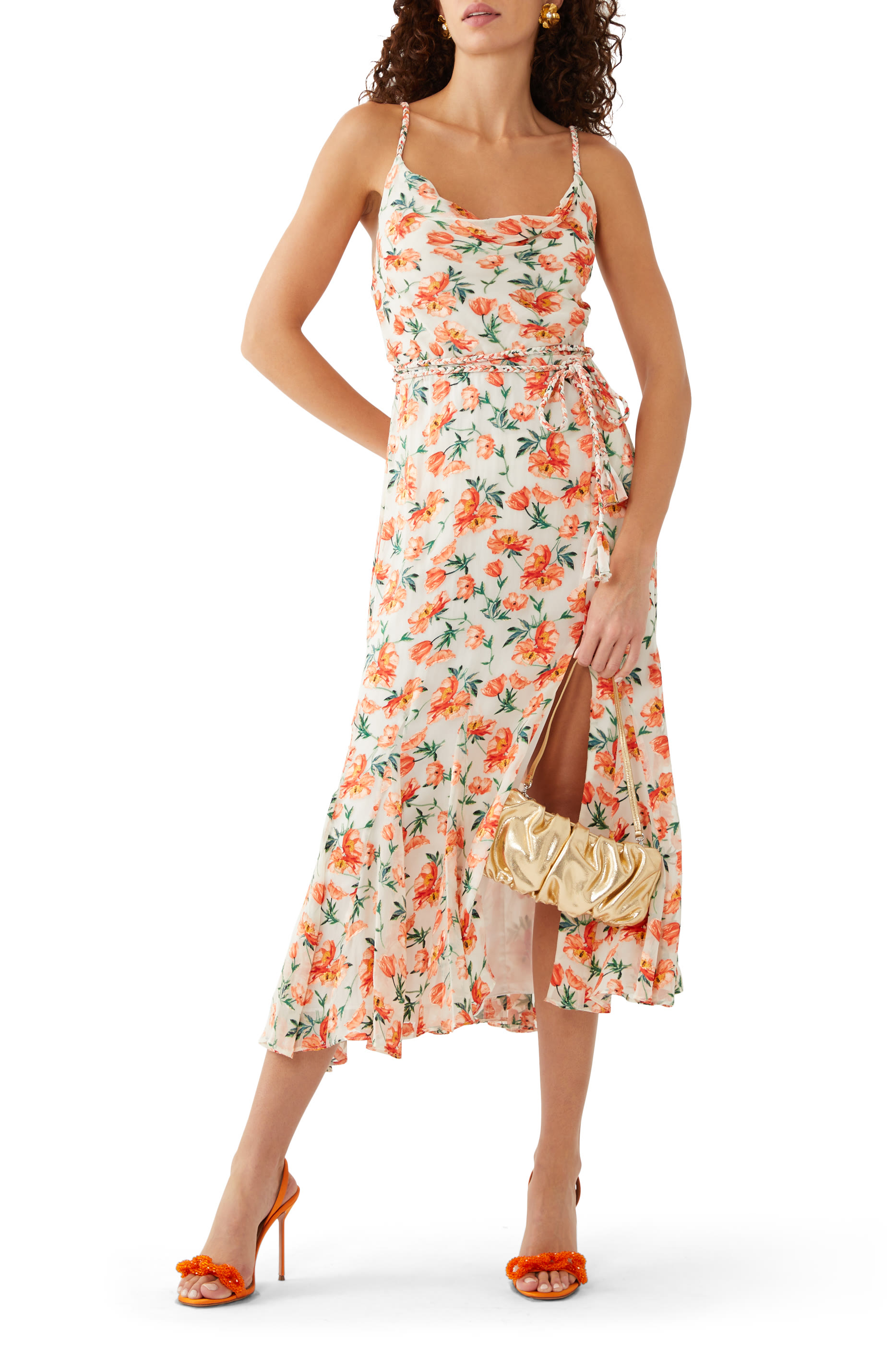 Lissa Cow Neck Godet Midi Dress