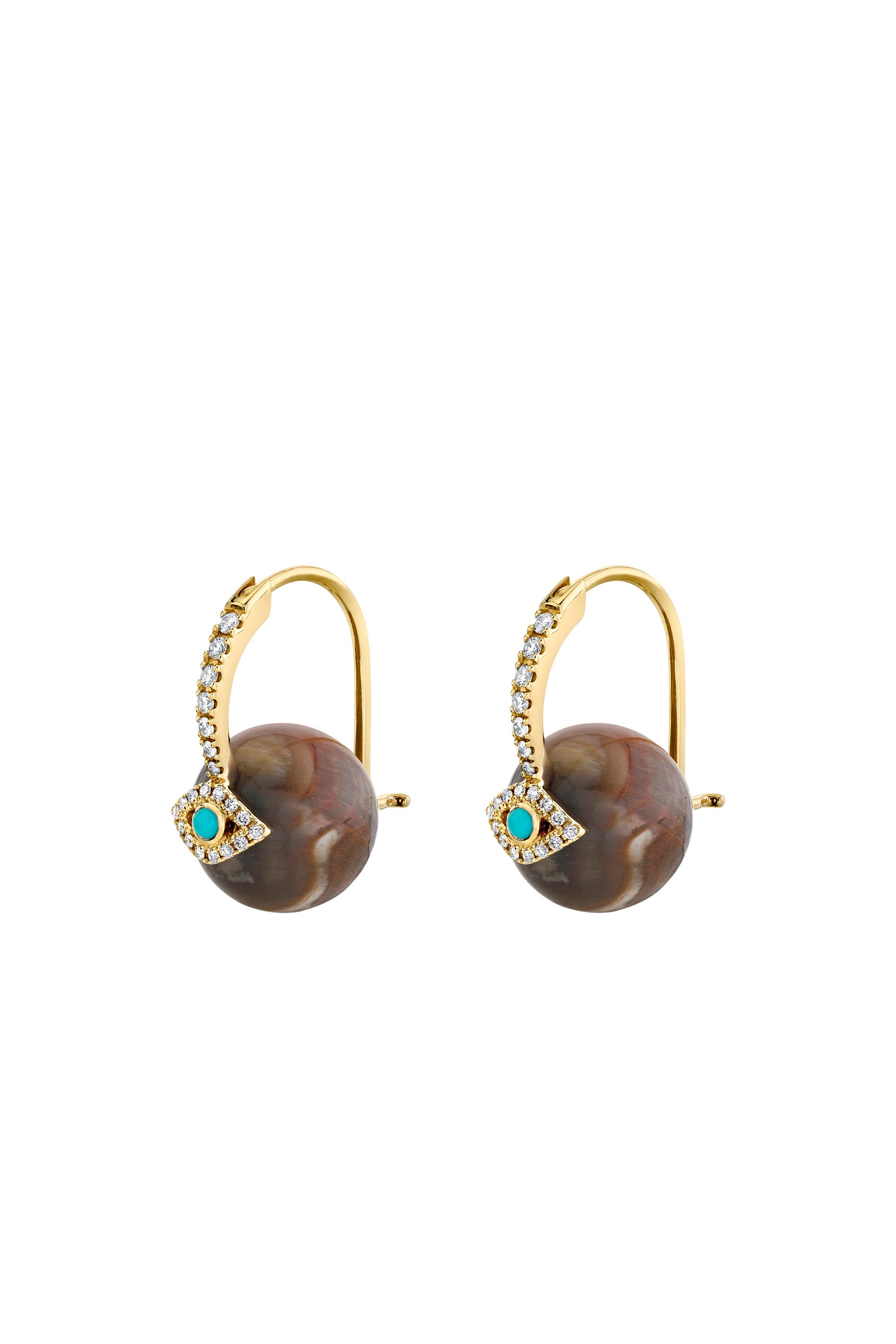 Gold & Diamond Evil Eye Earrings, 14K Yellow Gold, Diamond & Turquoise