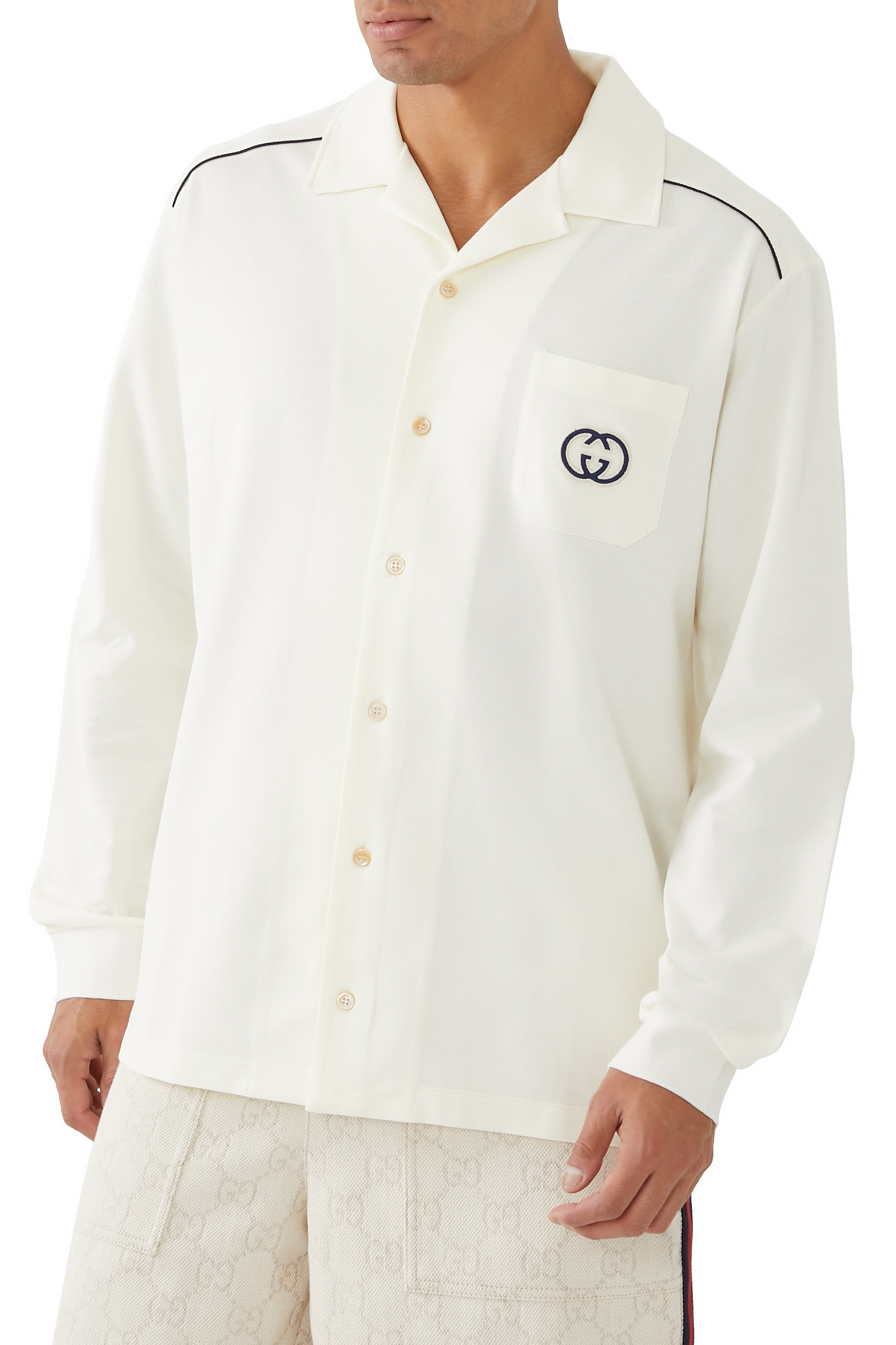 Logo Stretch Cotton Piquet Shirt