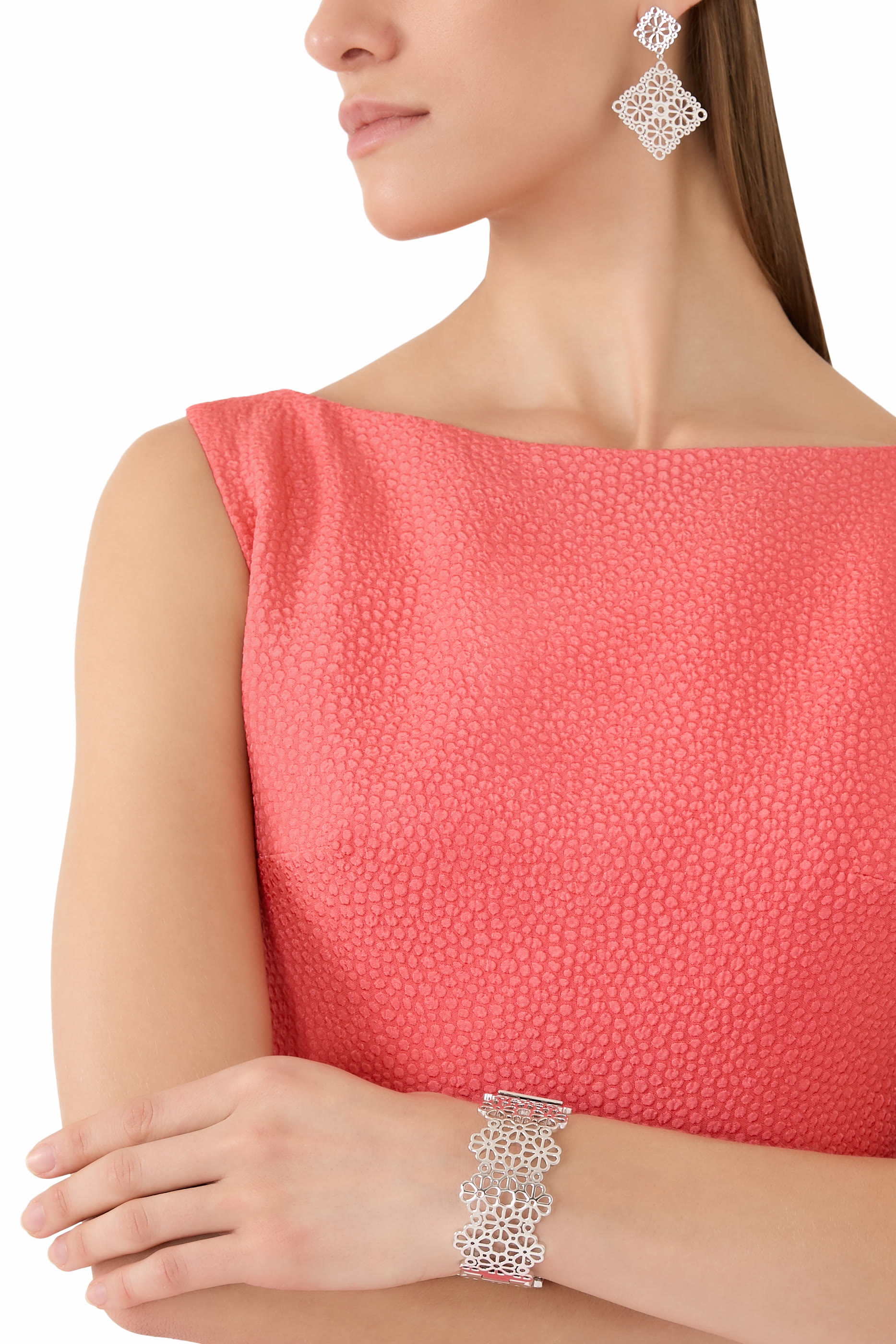 Spade Flower Lace Drop Earrings, Plated Metal & Steel