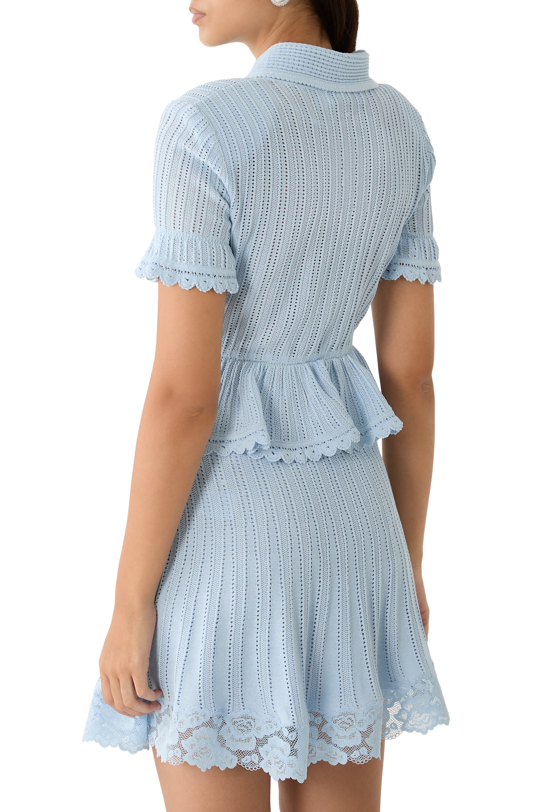 Pointelle Peplum Knit Mini Dress