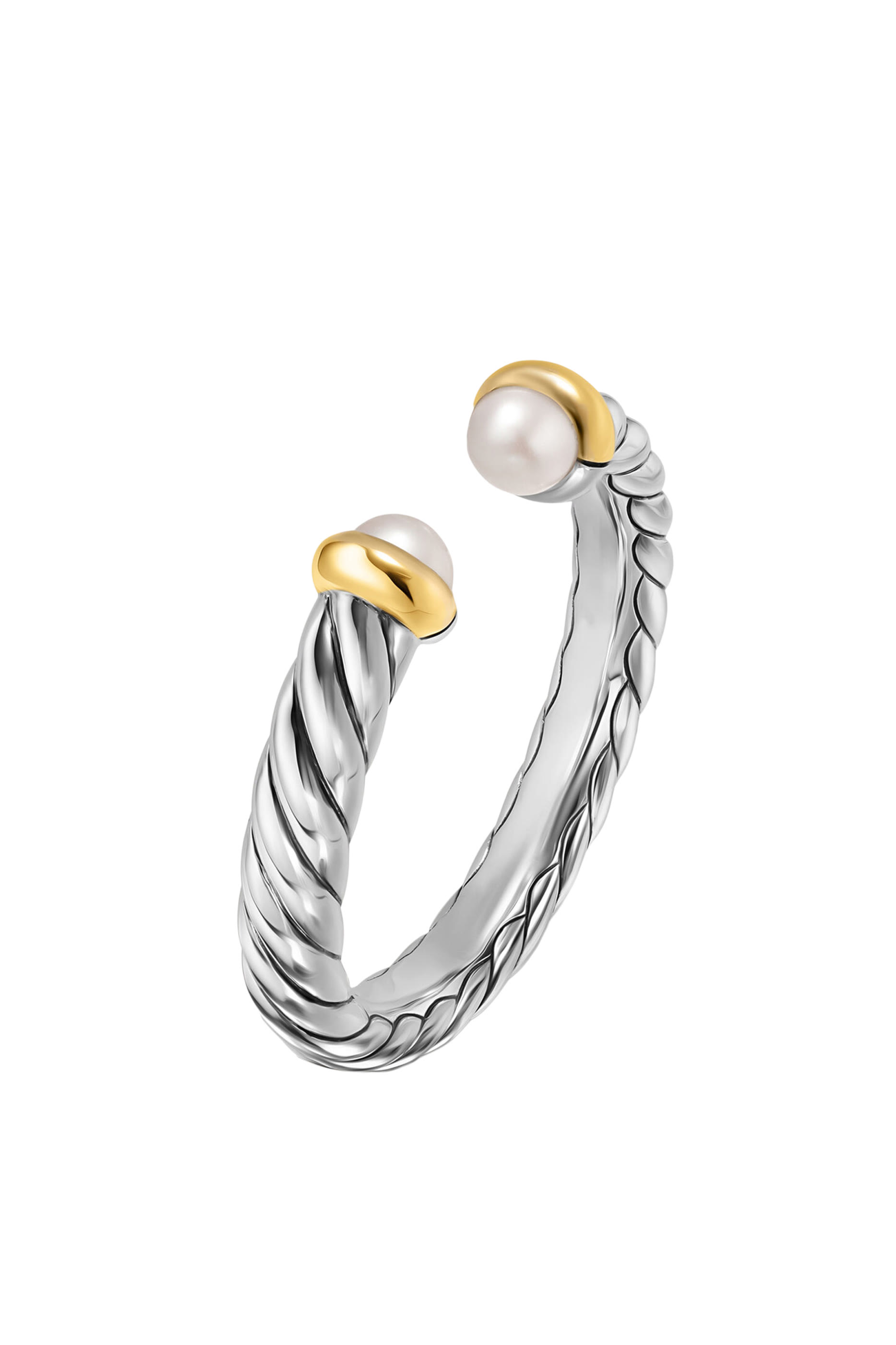 Petite Cable Open Ring, Sterling Silver with 14K Yellow Gold & Pearls