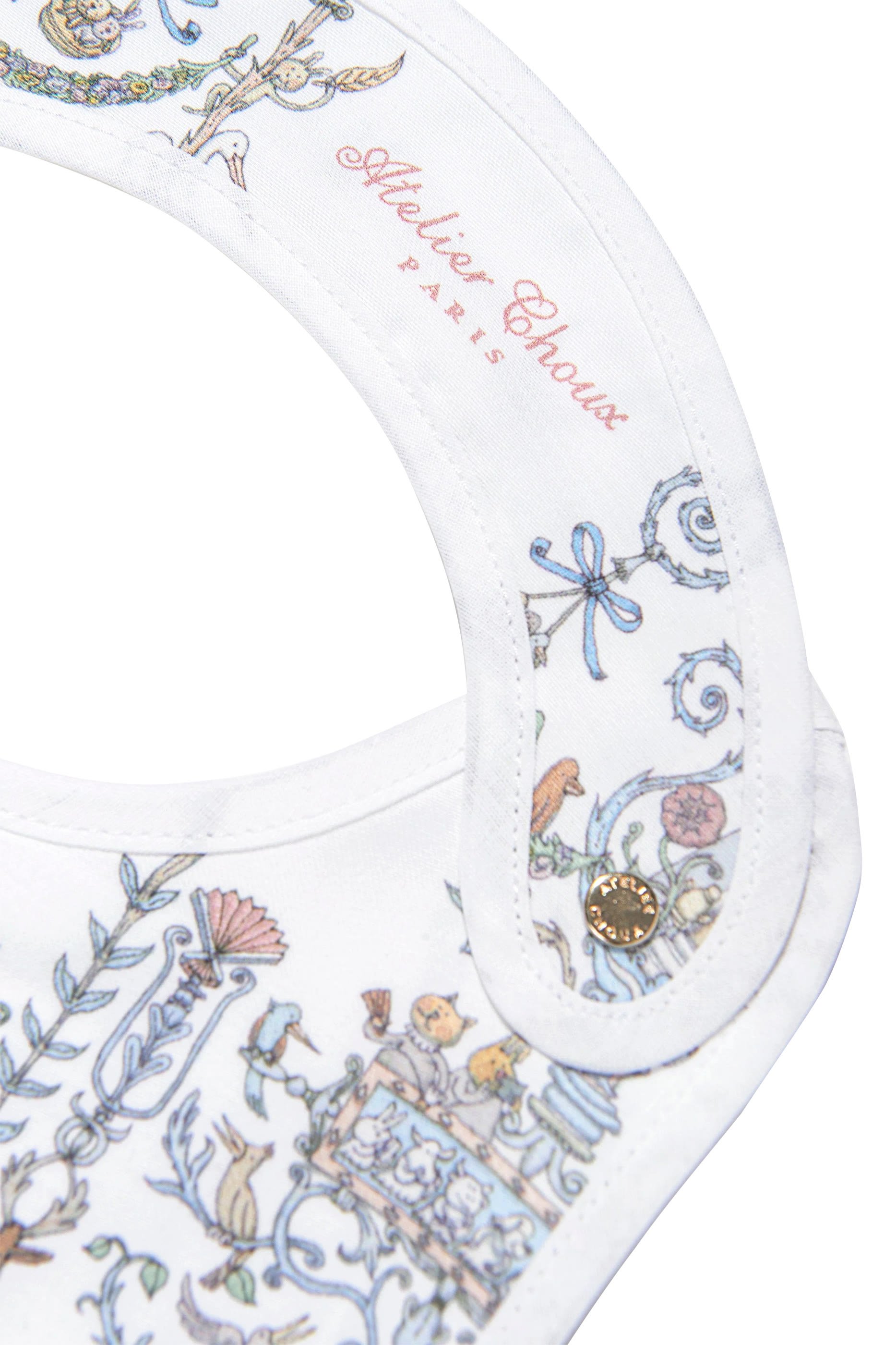 Kids Satin Bib - Toile de Jouy Blue &ndash; Atelier Choux & Caitlin Wilson