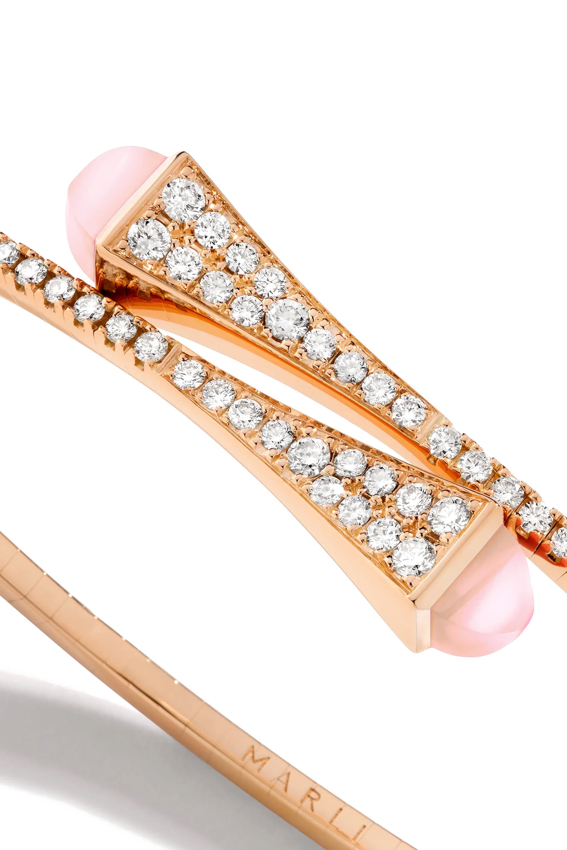 Cleo Slim Bangle, 18k Rose Gold with Pink Quartz & Diamonds