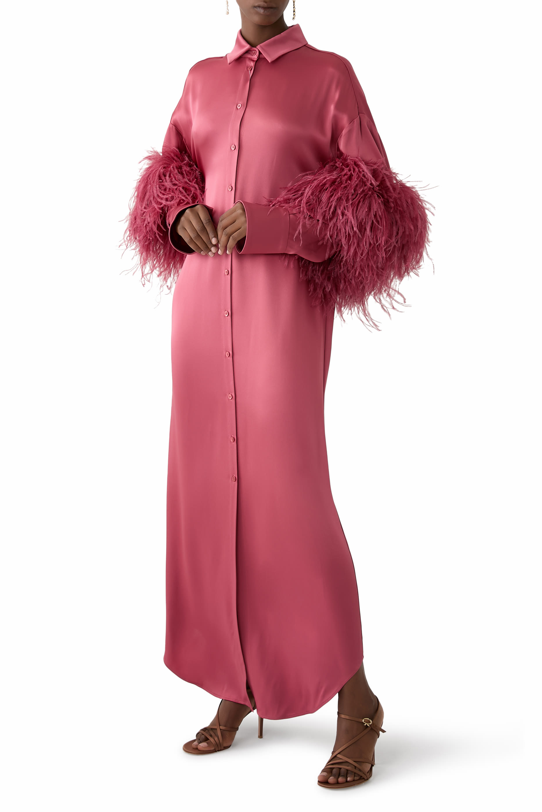 Satin Button Down With Feathers Blouse