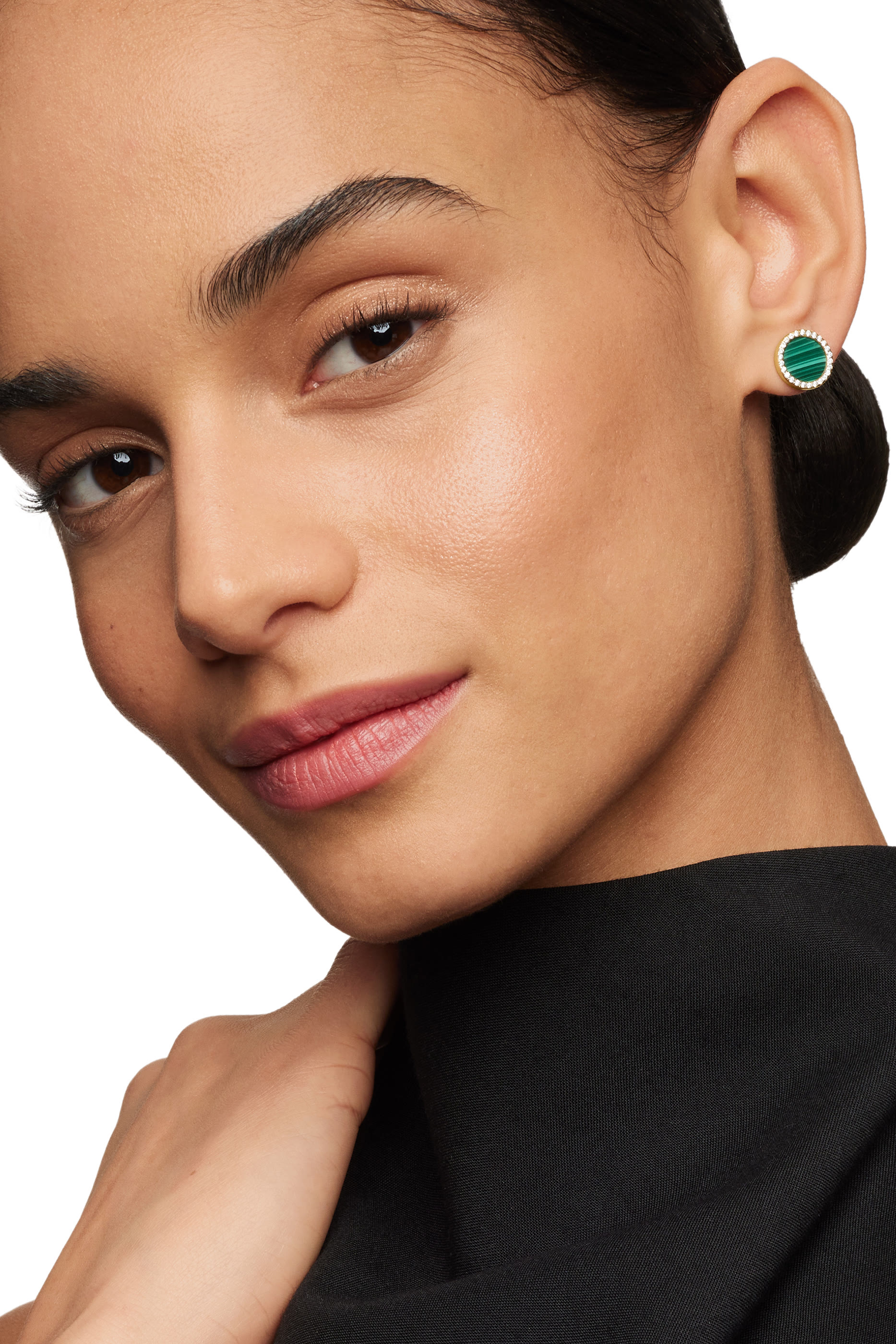 Elements Malachite Stud Earrings, 18K Yellow Gold & Diamonds