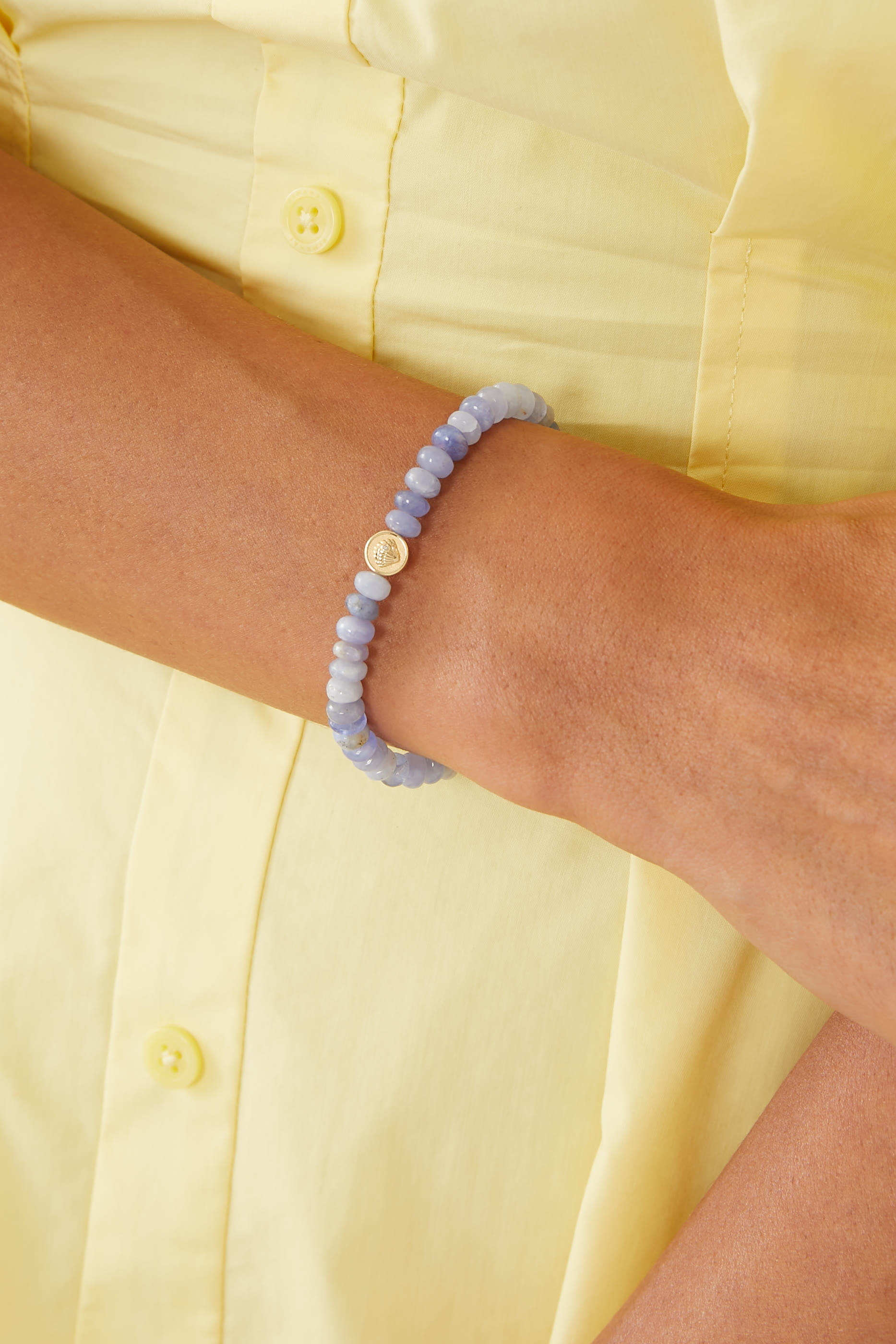 Starfish Clam Shell Charm Bracelet, 14k Yellow Gold & Heckmenite Smooth Beads