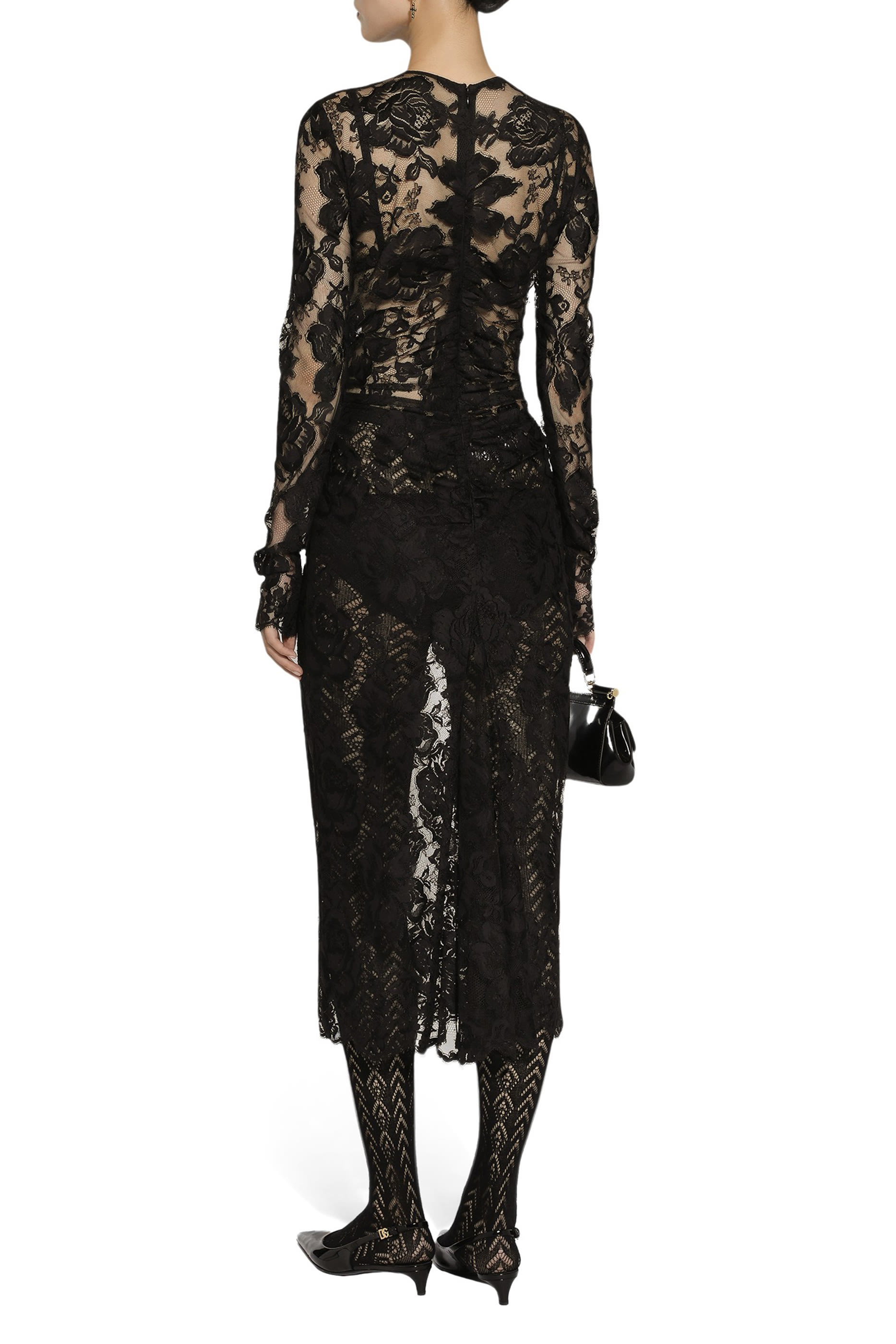 Calf-length Floral Lace Dress