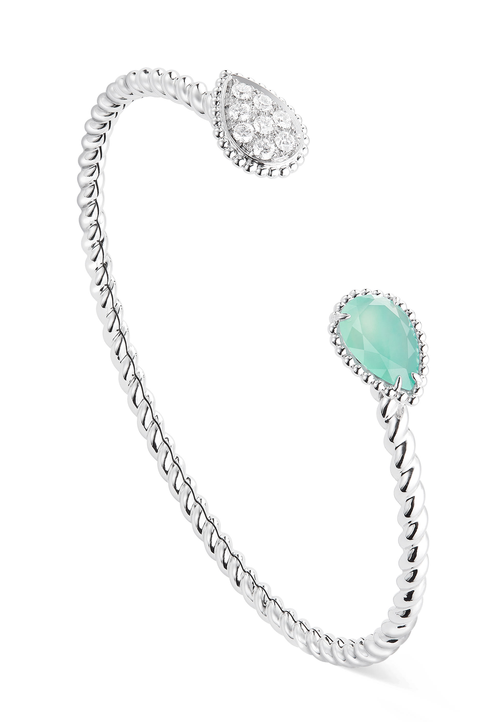 Serpent Bohème Double Motif Bracelet, 18k White Gold, Aquaprase & Diamonds