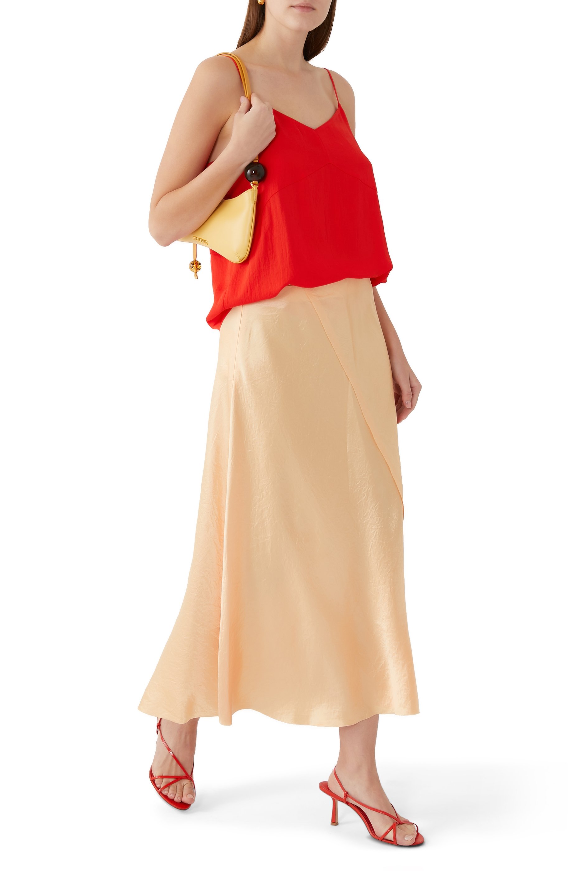 Raw Edge Paneled Slip Midi Skirt