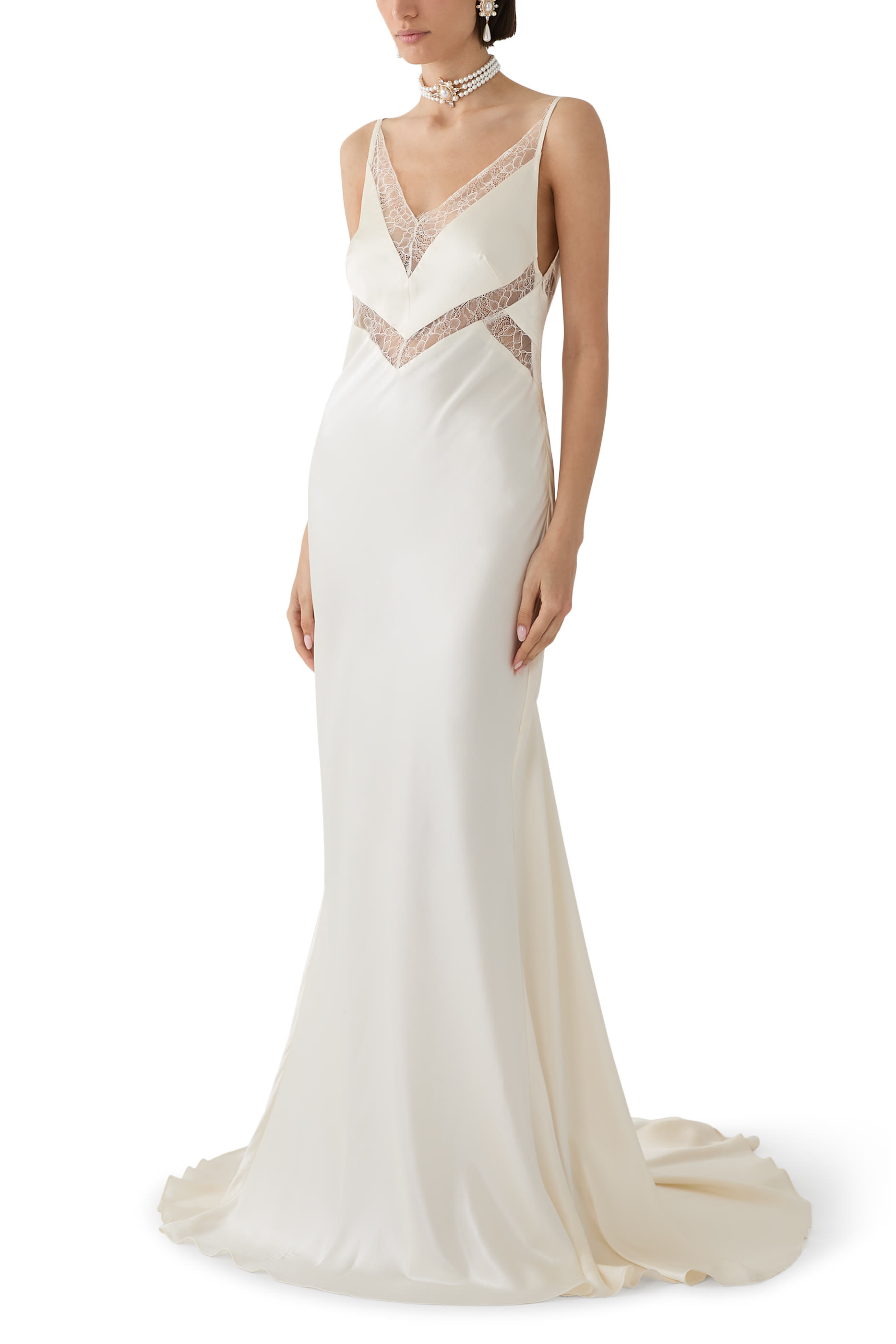 La Lune Cumulus Silk Plunged Lace Maxi Dress