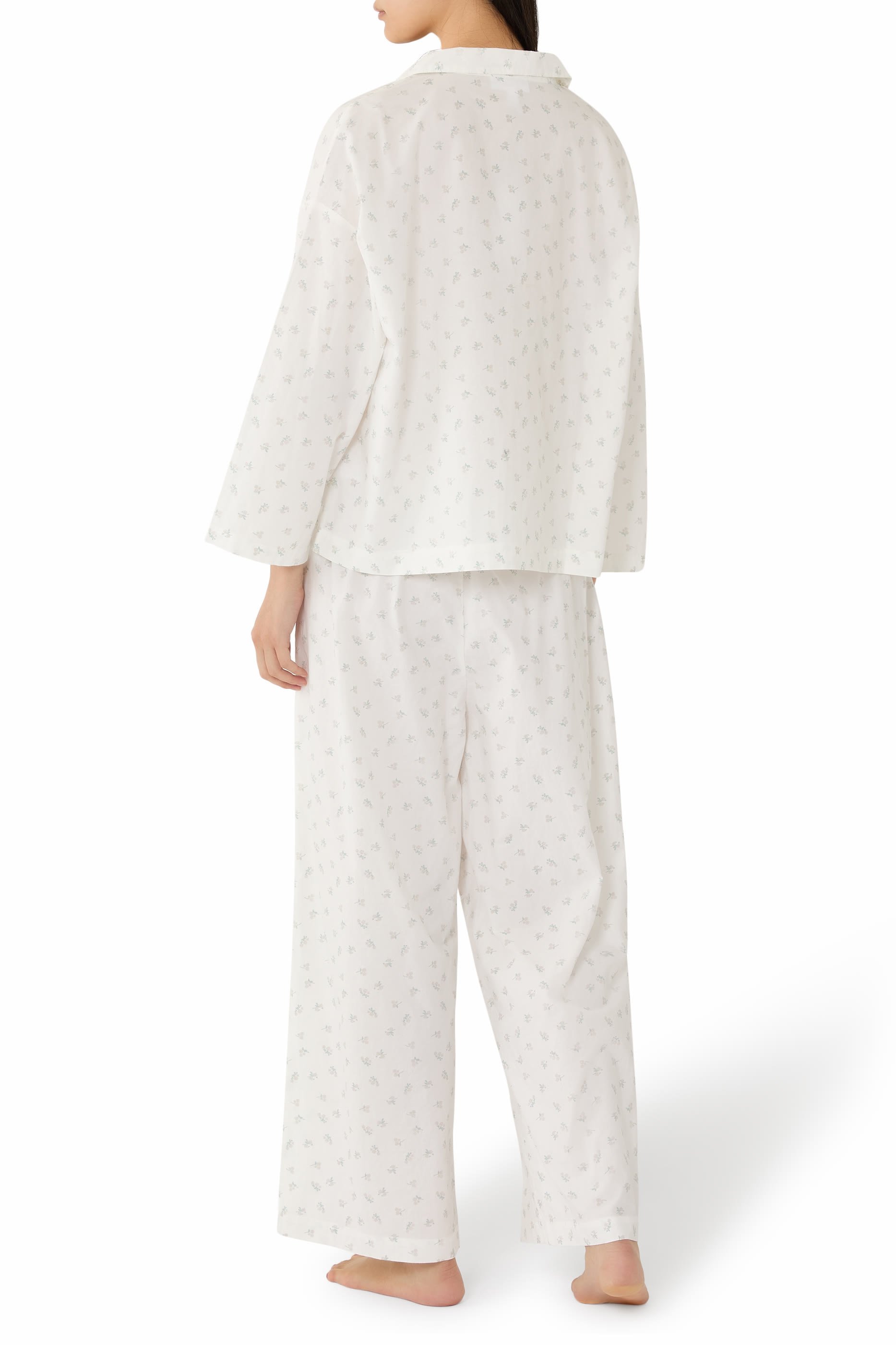 Cotton Tie Printed Drop Shoulder Pajama Set 