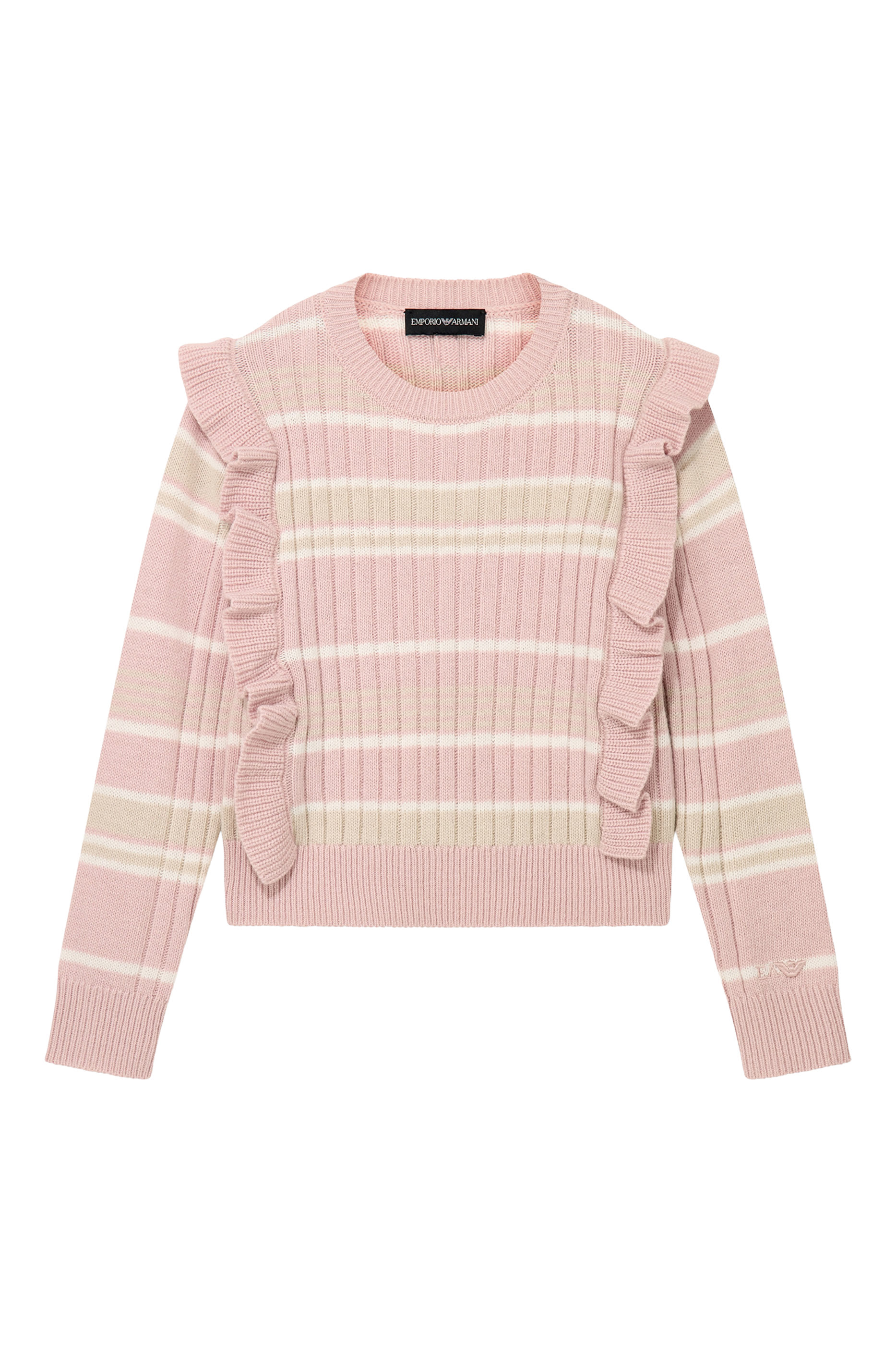 Kids  Ribbed Knit Cardigan with Stripes and Shoulder Ruffles 