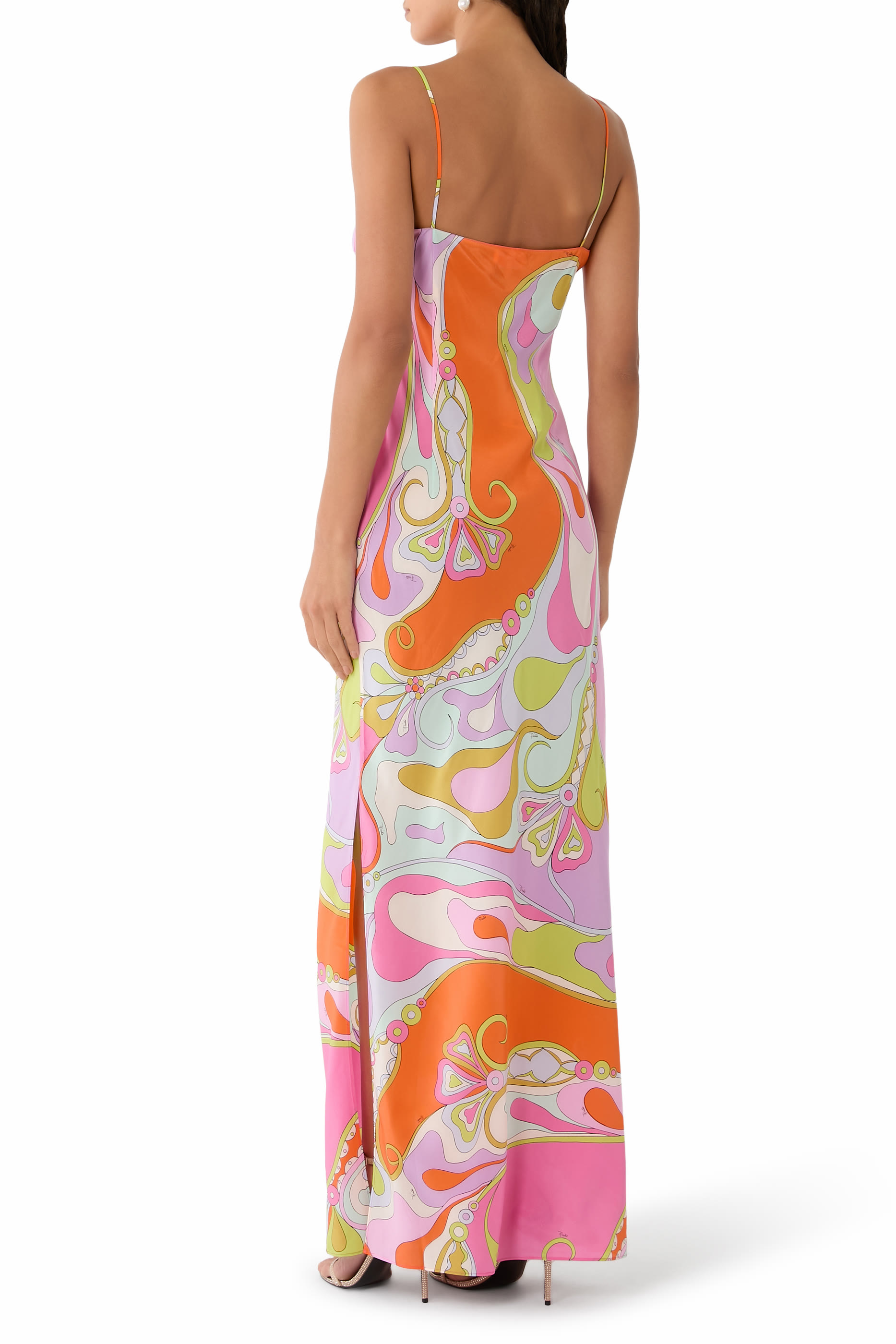 Printed Long Cr&ecirc;pe de Chine Dress