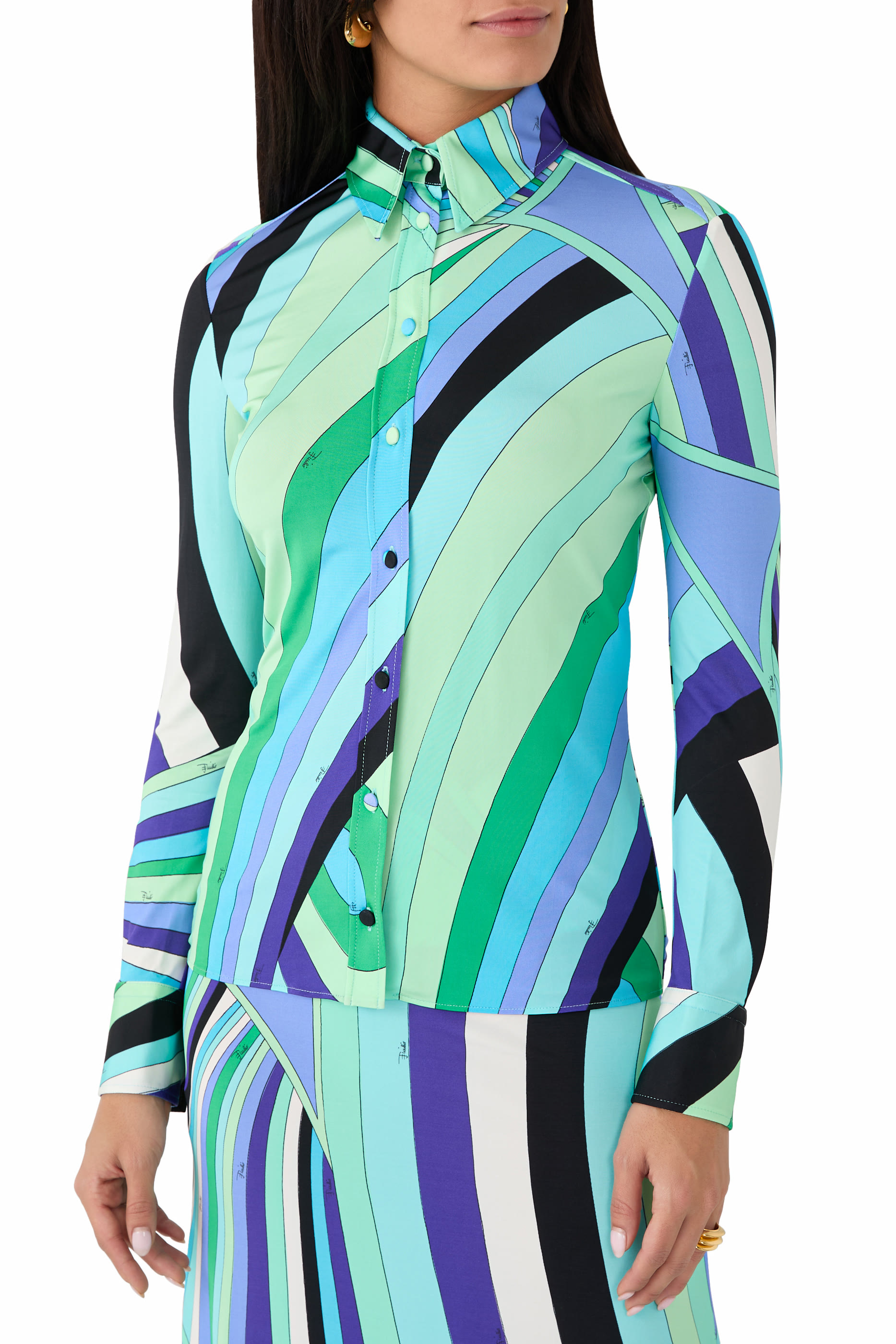 Wave-Print Long Sleeves Shirt