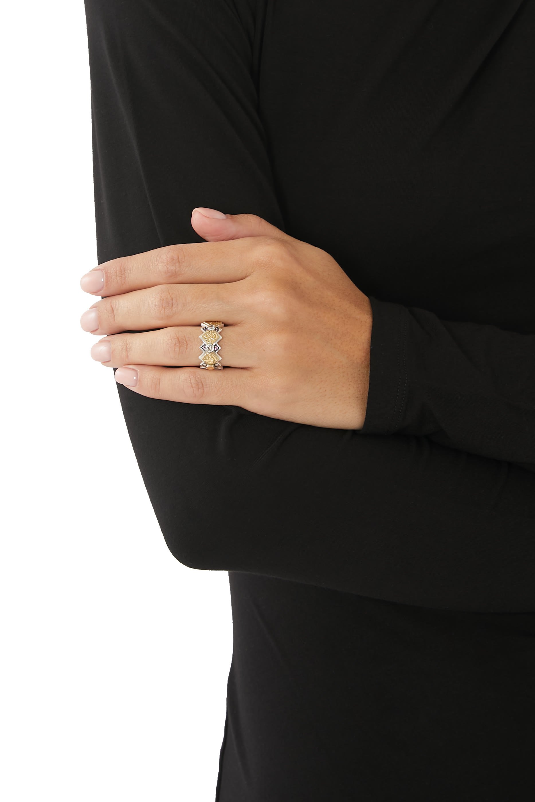 Beloved Band, 18k Yellow Gold with Sterling Silver, Rhodolite & Diamonds