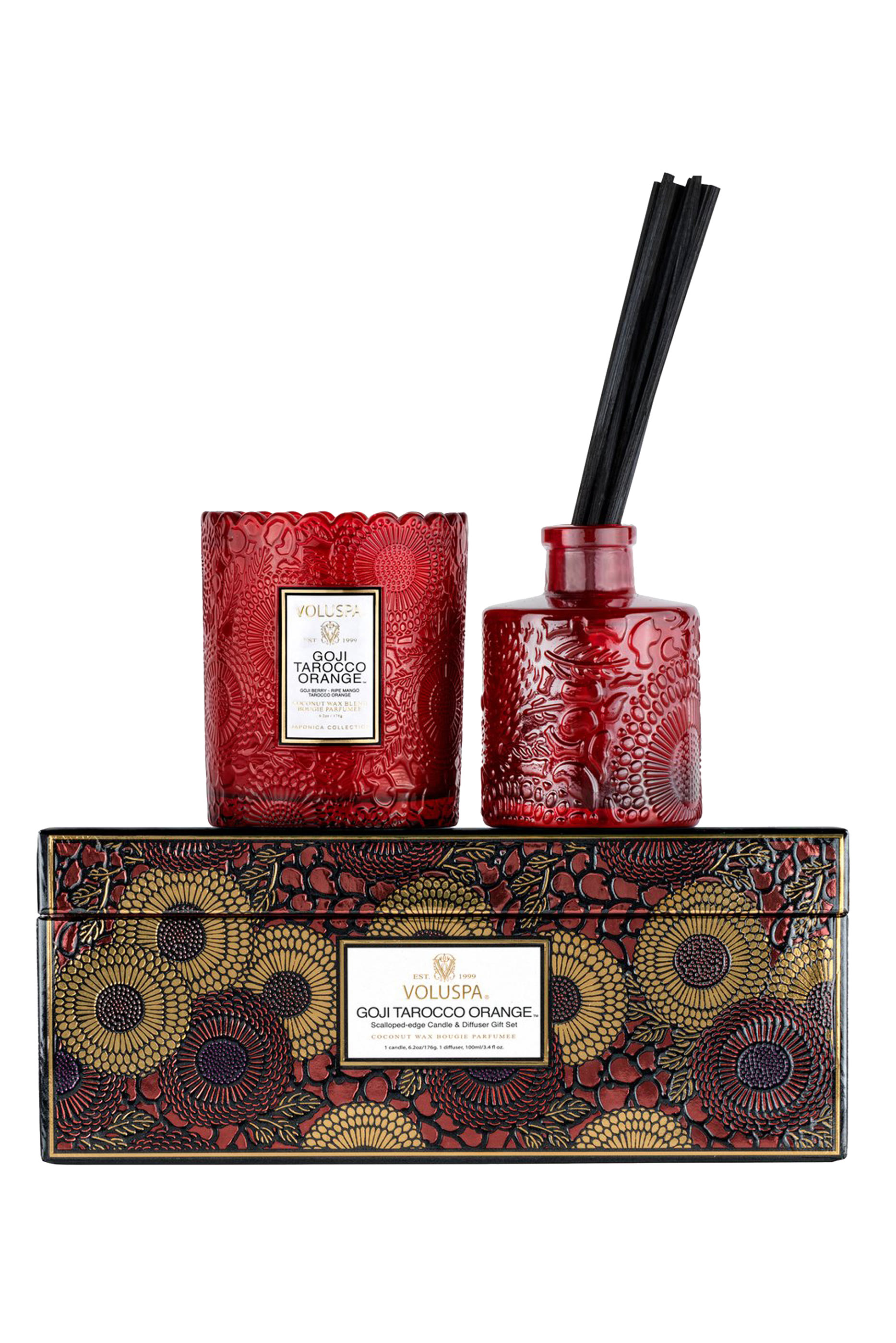 Goji Tarocco Orange Scalloped Candle and Diffuser Gift Set