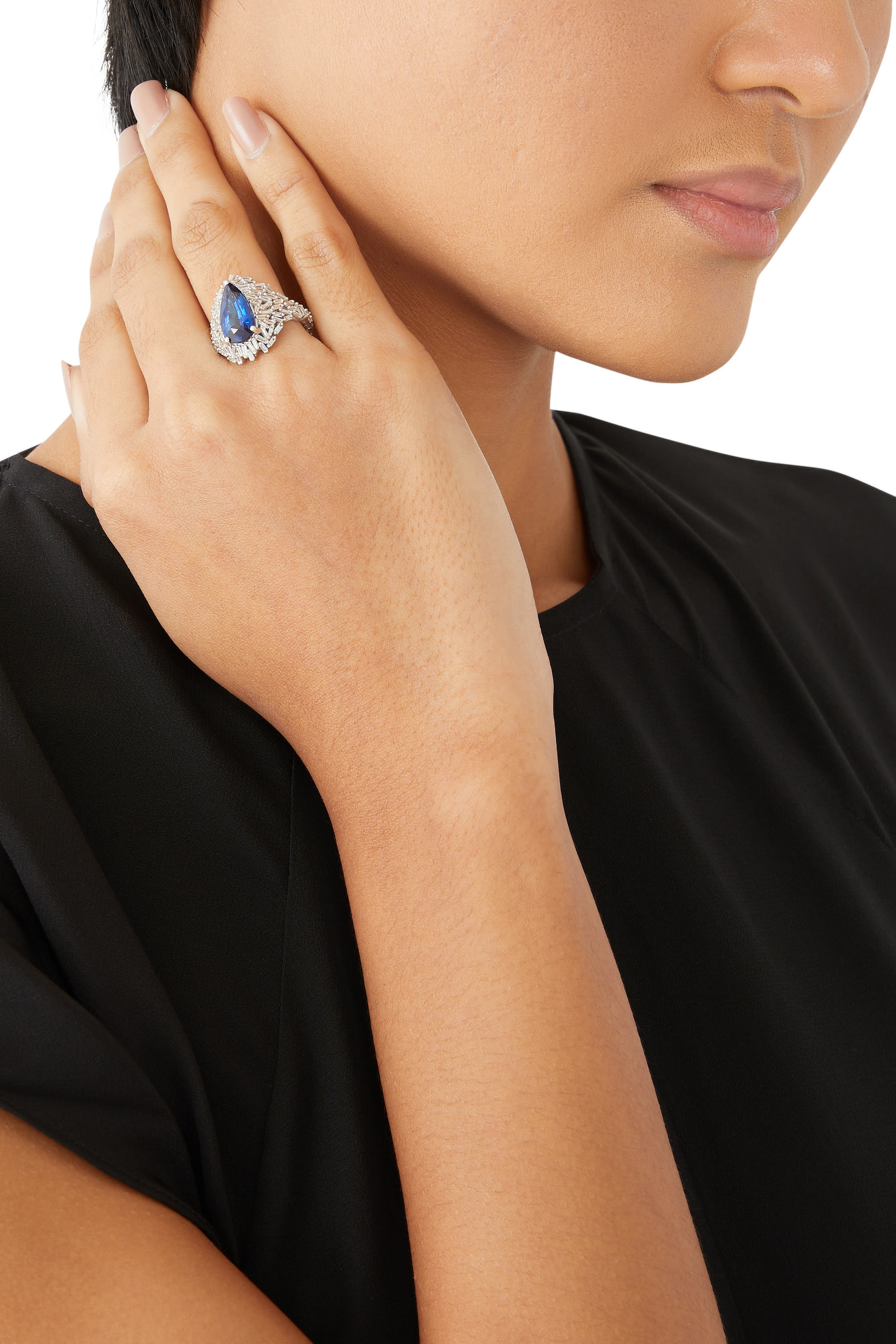 Cylonsapphire Baguette Ring, 18k White Gold & Diamond