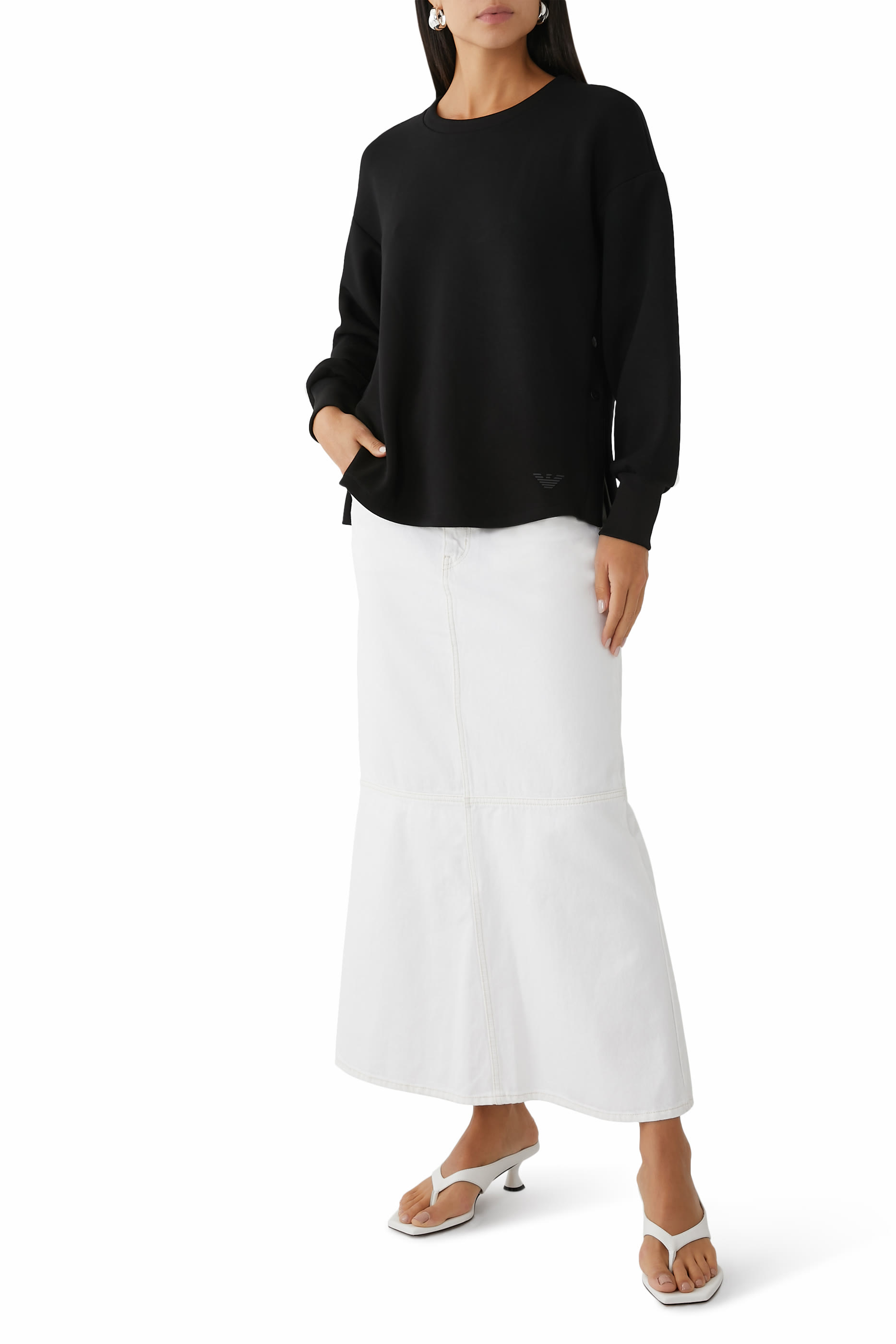 Scuba Fabric Sweatshirt with Side Slits