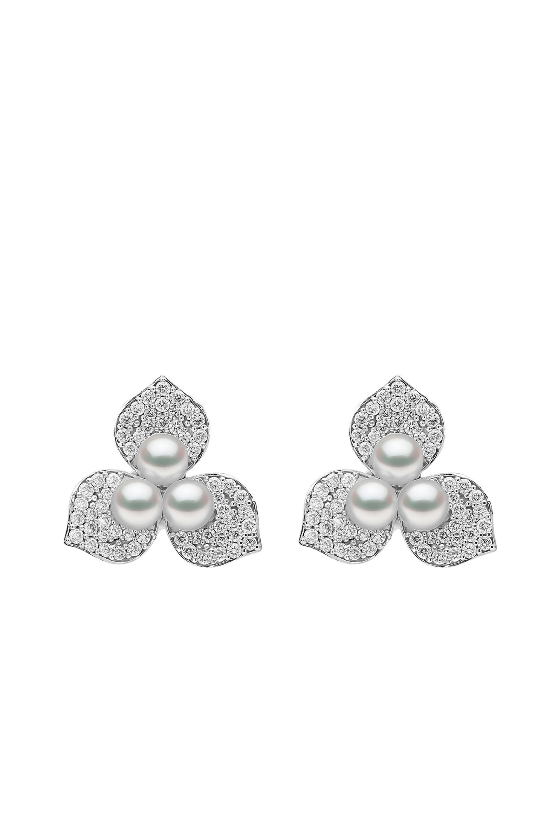 Petal Earrings, 18k White Gold, Diamond & Pearl