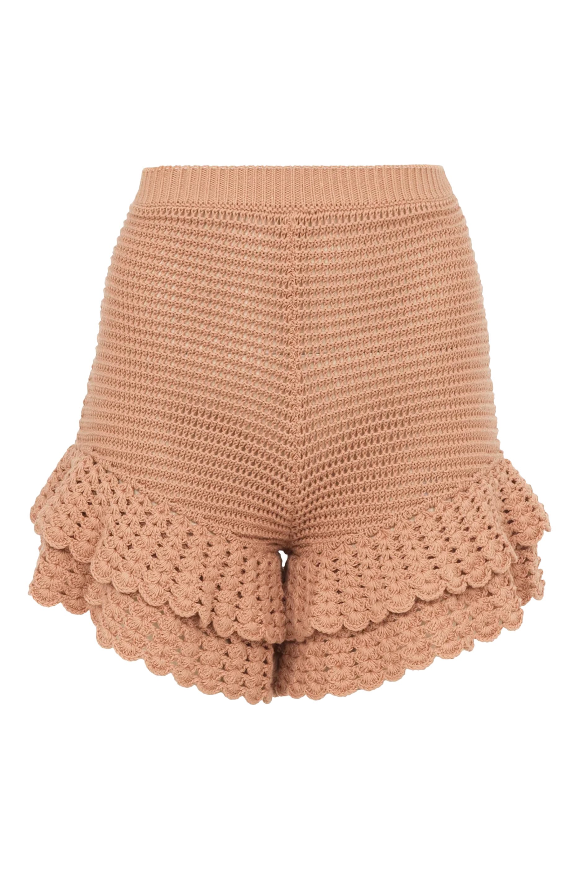  Ruffled Mini Shorts in Crochet Knit