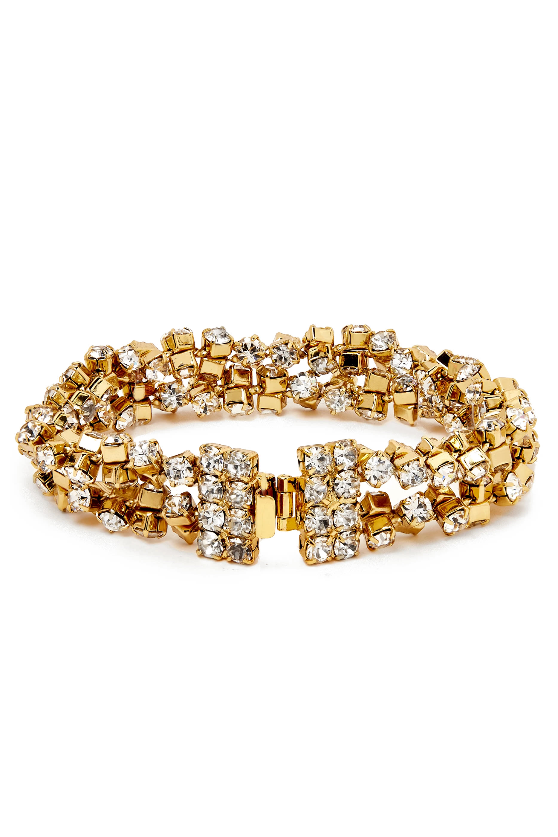 Chain Bracelet, Gold Plated Metal and Crystal