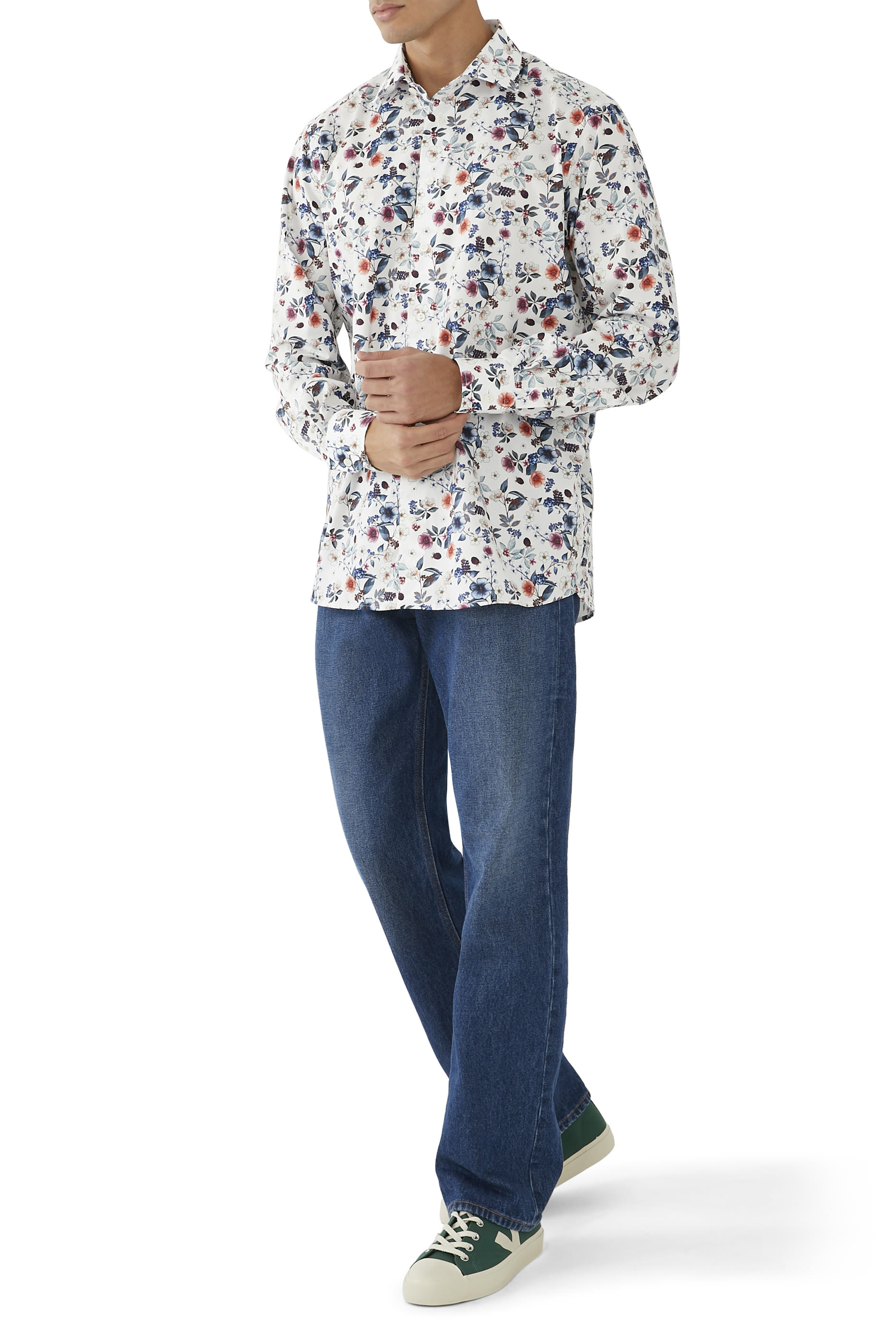 Contemporary Fit Floral Print Signature Twill Shirt