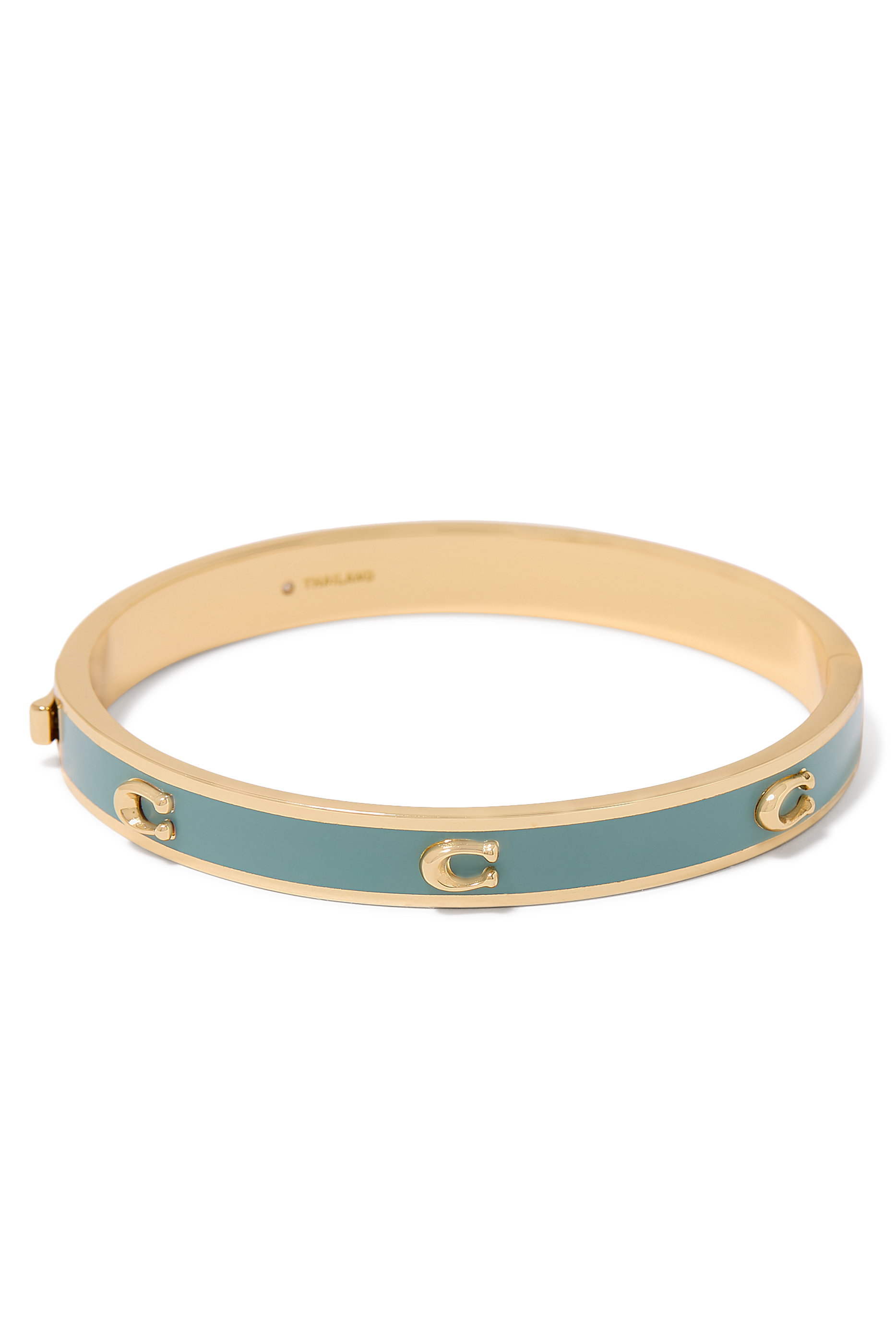 Pegged C Enamel Hinged Bangle Bracelet