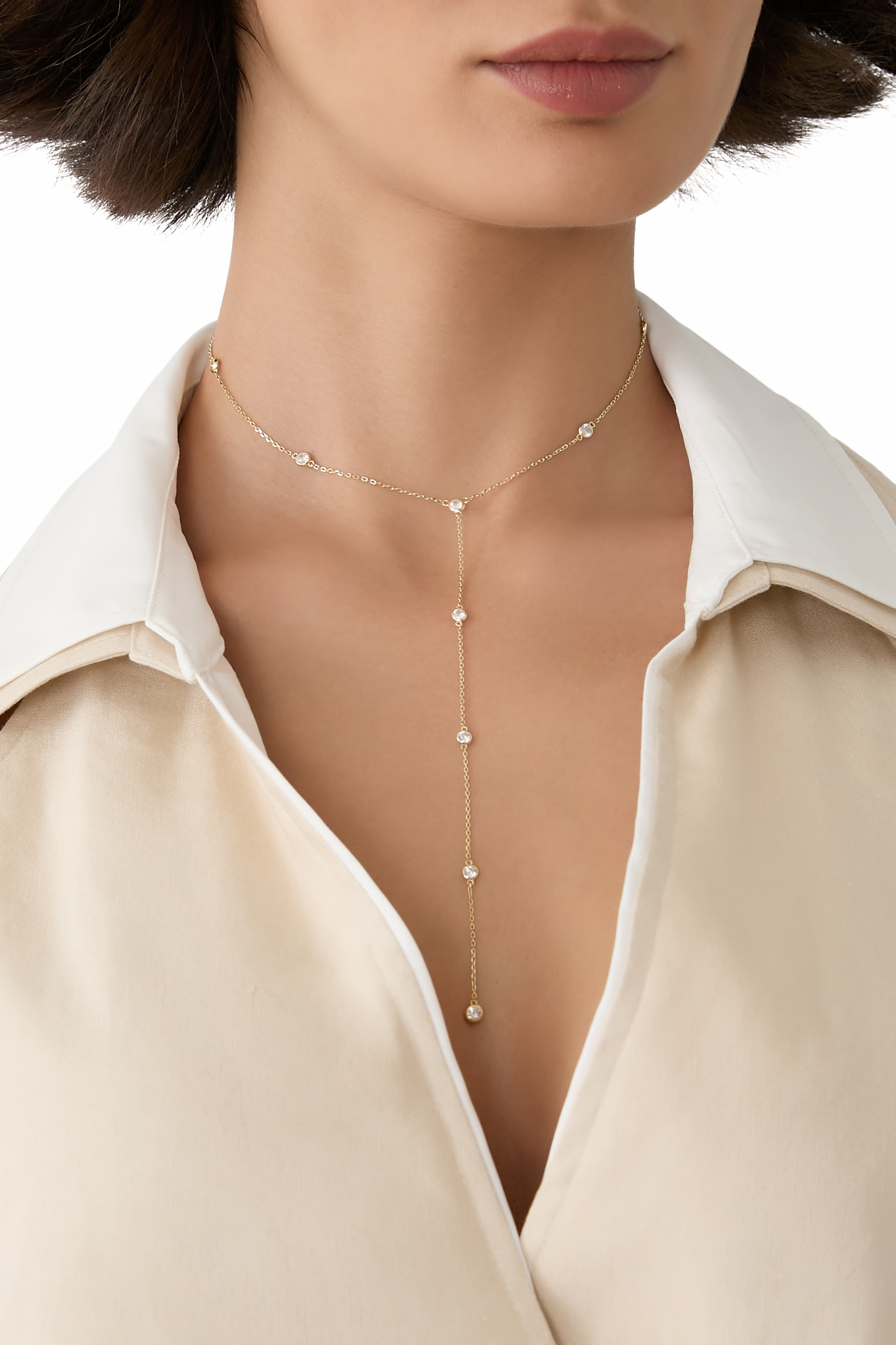 Emily Diamond Lariat Necklace, 14k Gold Vermeil Plating on 925 Sterling Silver