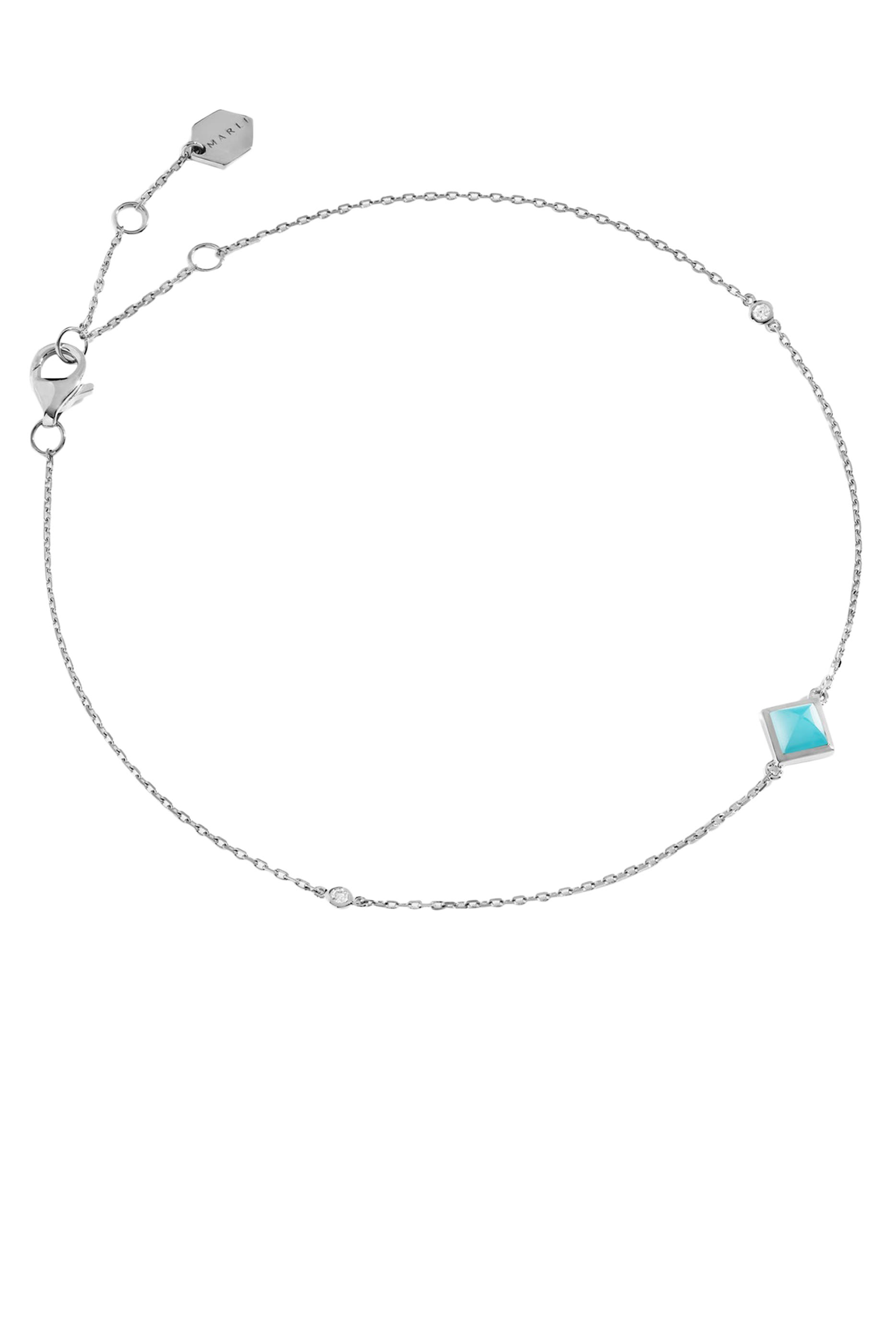 Cleo Pyramid Anklet,  18k White Gold with Diamonds & Blue Chalcedony