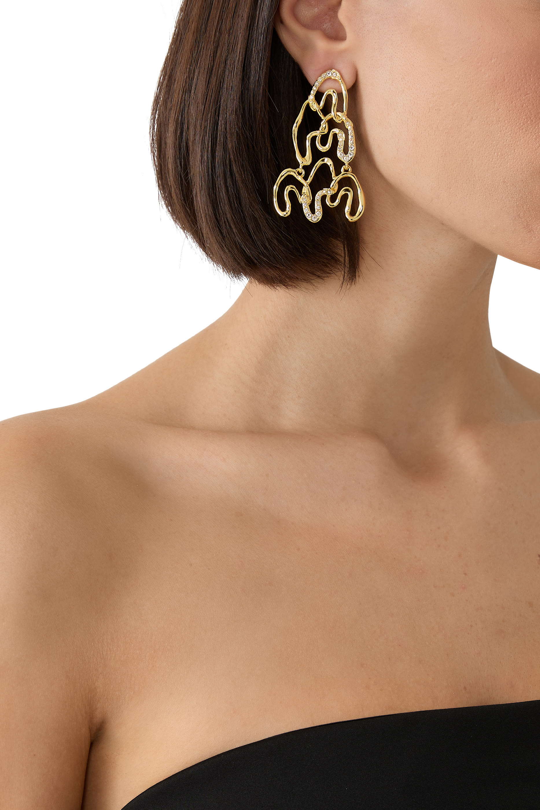 Solanales Crystal Large Chandelier Earrings, 14k Gold Plated Brass & Crystals