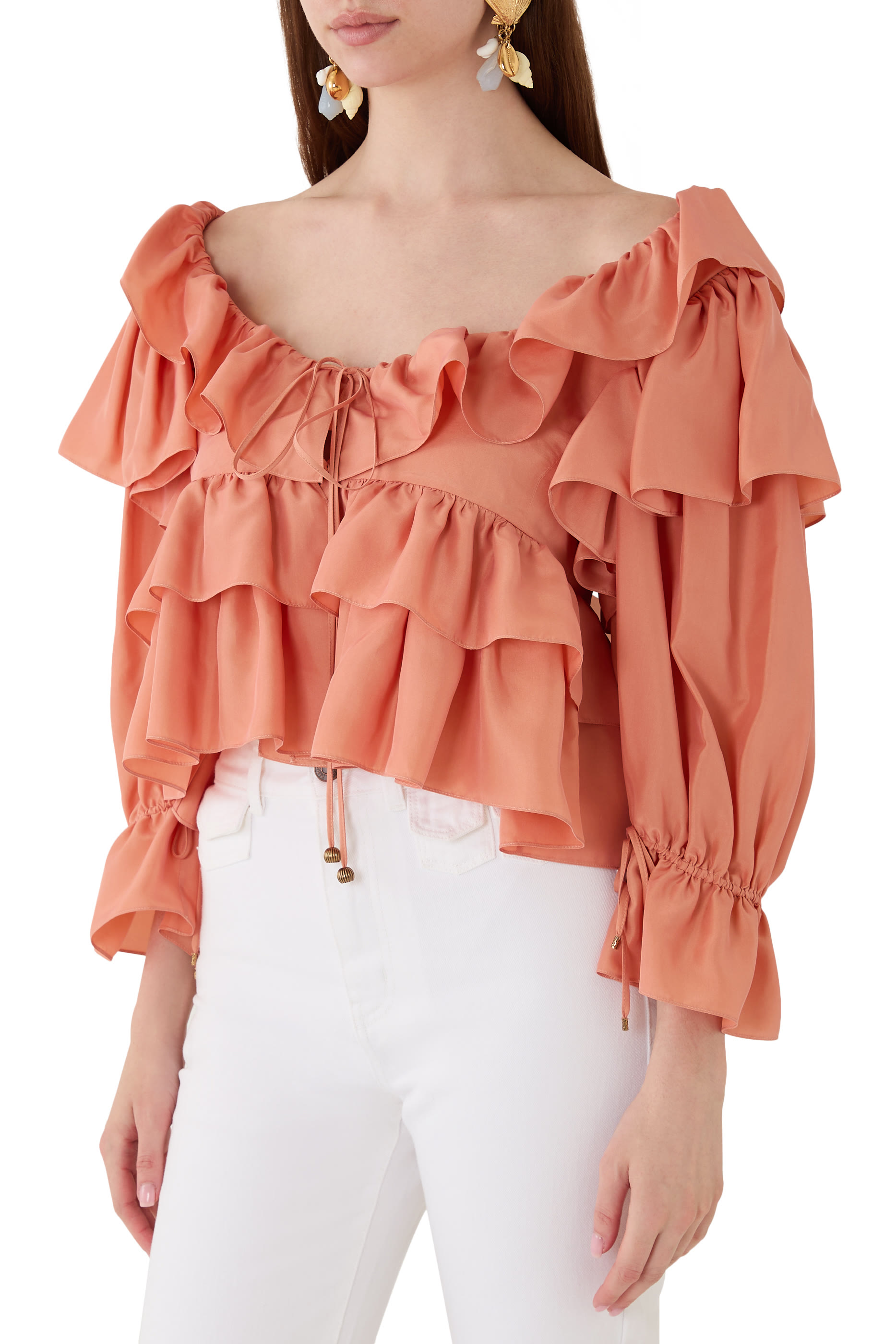Cropped Ruffle Top in Washed Silk Poplin