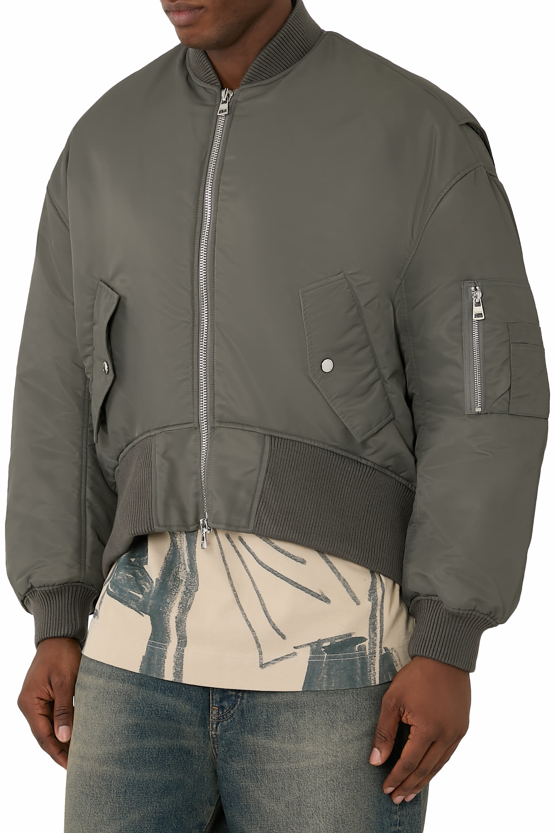 Oversized Curved Hem Bomber Jacket