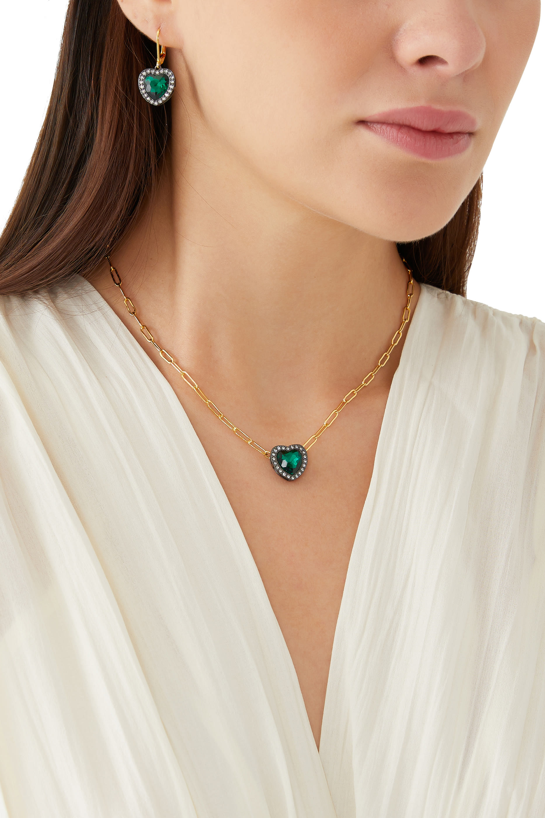 Heart Halo Necklace, Metal & Crystal