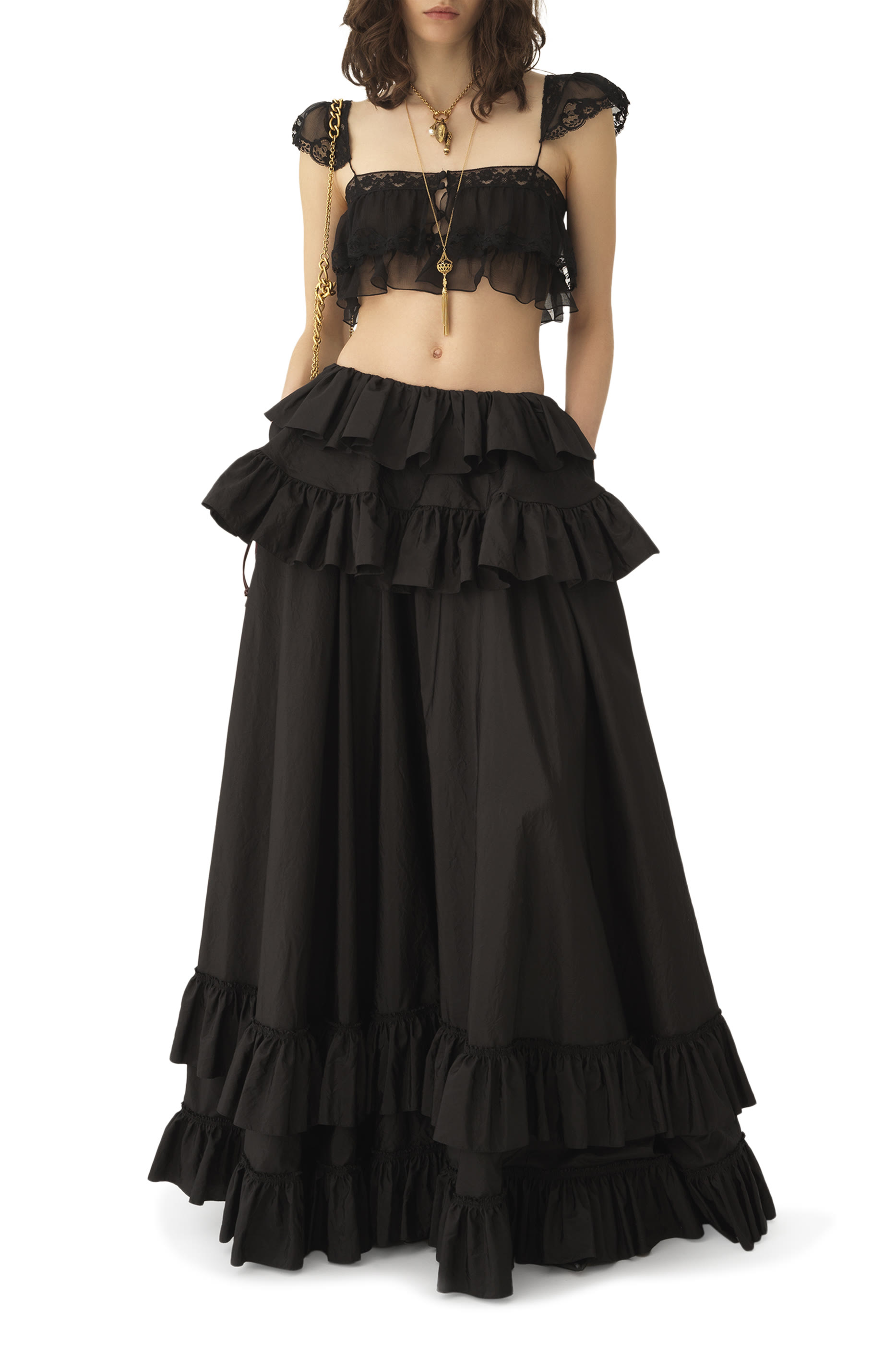 Tiered Maxi Skirt in Washed Silk Taffeta 