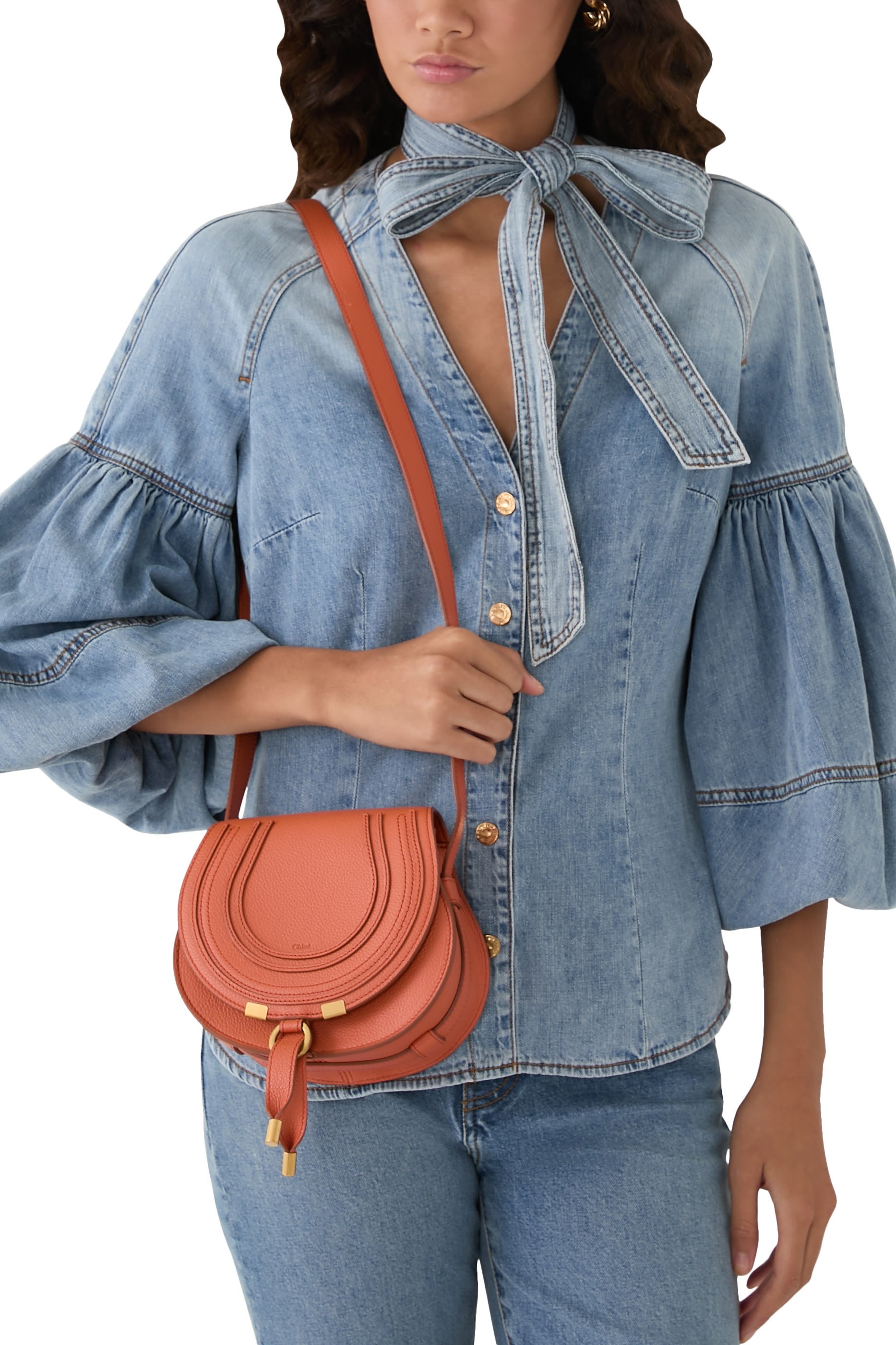 Small Marcie Saddle Bag in Grained Leather